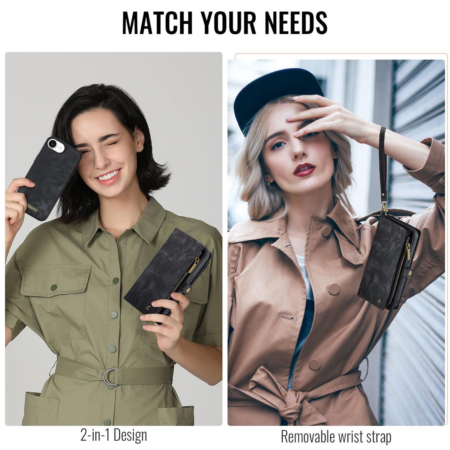 Zwei Frauen mit Handyhüllen, eine hält ein Telefon und die andere.