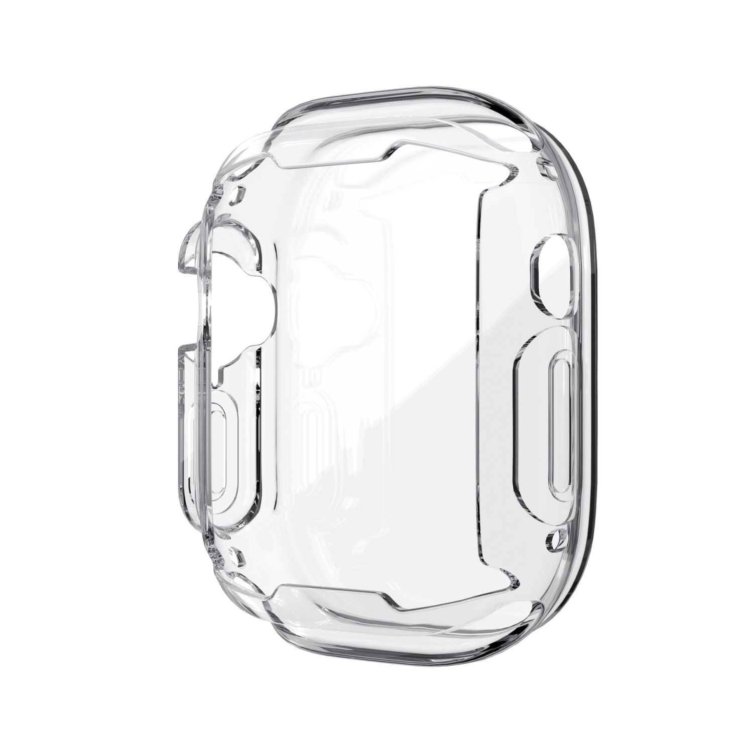 Klares Uhrengehäuse für eine Smartwatch. Schützt die Uhr mit Aussparungen für Knöpfe und Bildschirm.