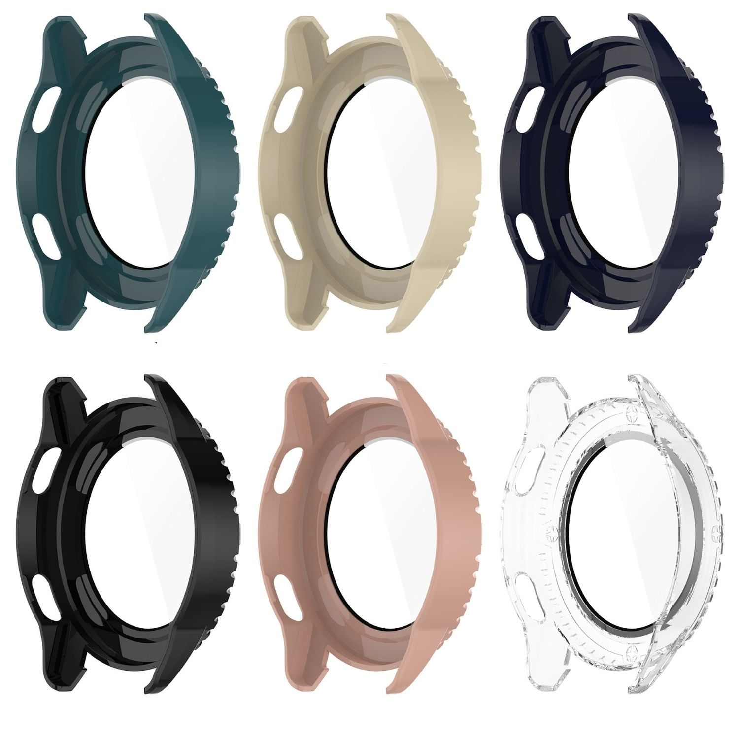 Mehrere Smartwatch-Gehäuse. Mehrere Gehäuse sind in verschiedenen Farben sichtbar.