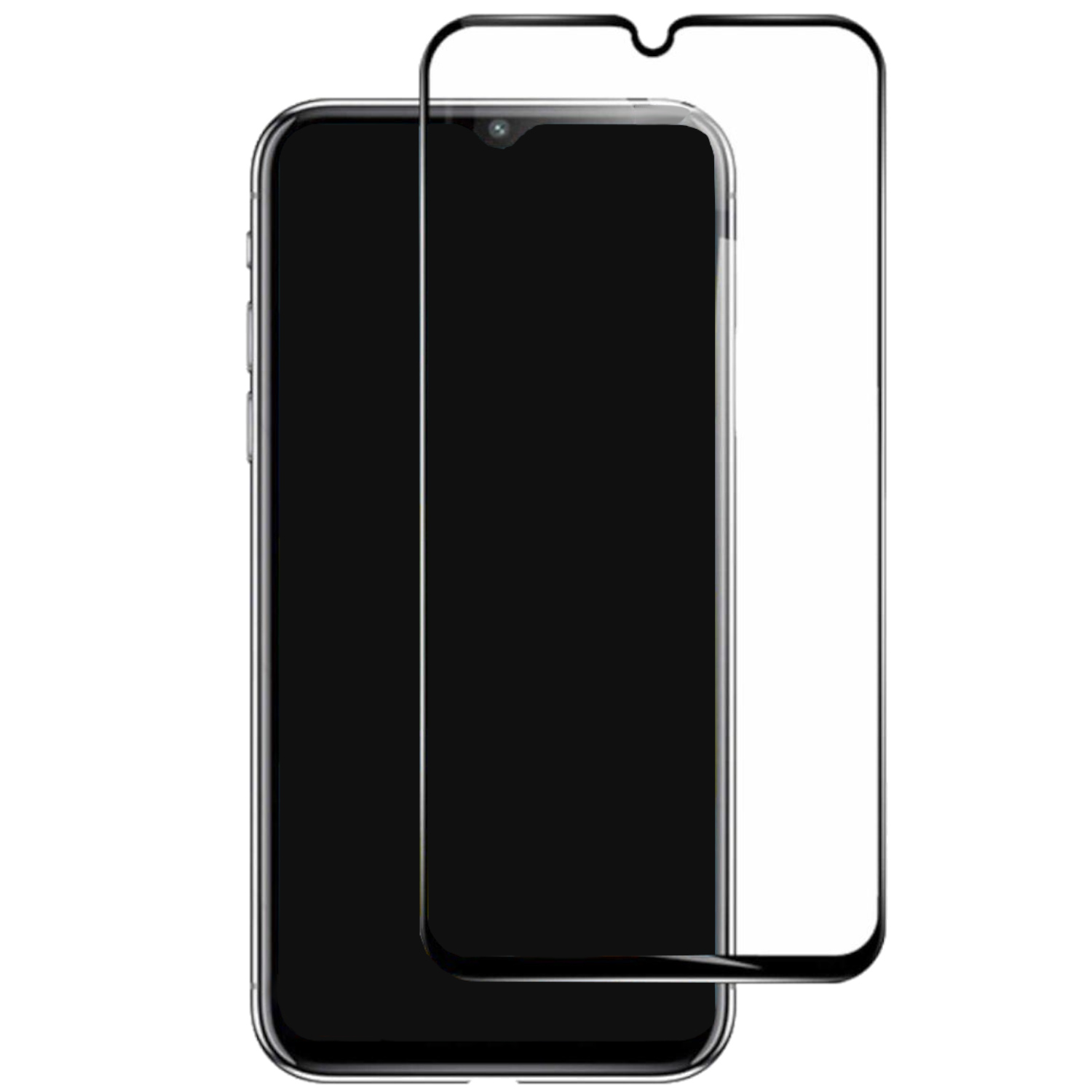 Telefono con protezione schermo. Protezione trasparente sullo schermo, pezzo separato sul lato.
