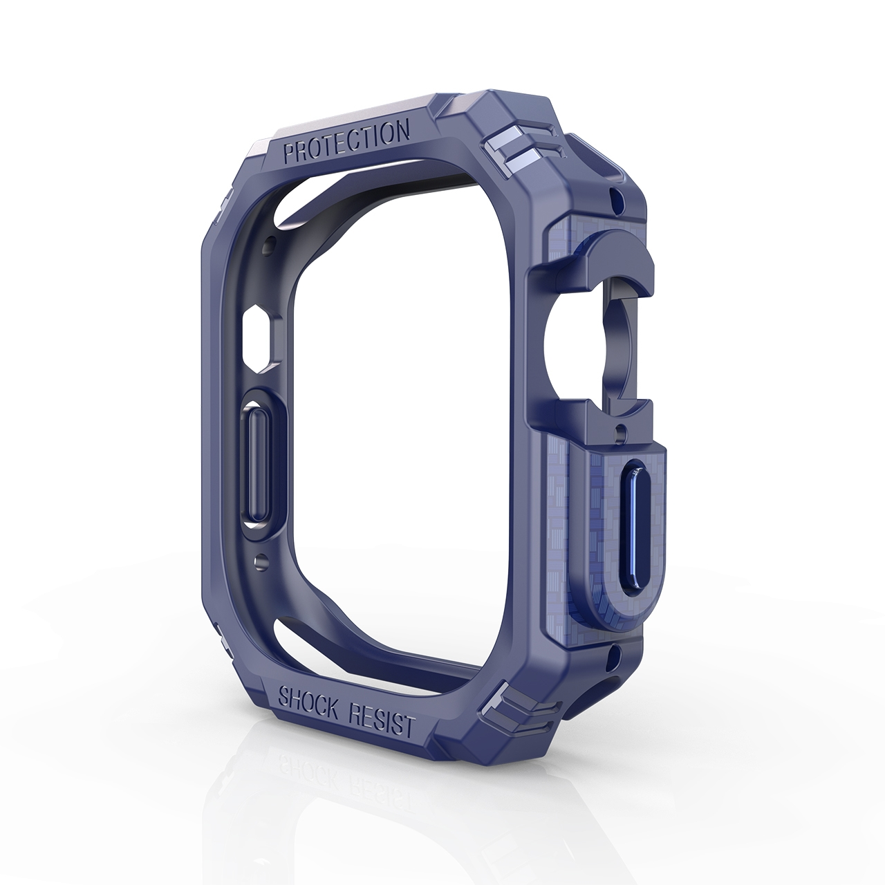 Eine blaue, robuste Smartwatch-Hülle. Sie hat die Aufschrift 'Protection' und 'Shock Resist'.