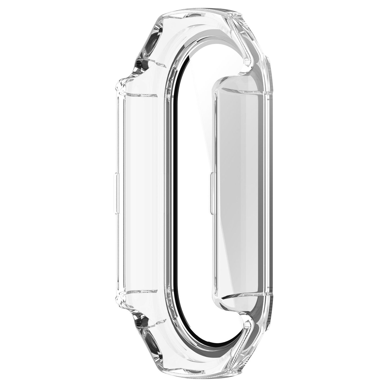 Transparente Schutzhülle für Smartwatch; durchsichtiges Kunststoffmaterial.