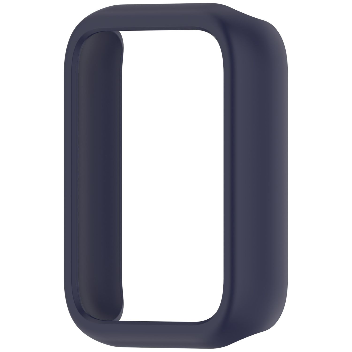 Custodia protettiva blu scuro per smartwatch, con apertura rettangolare.