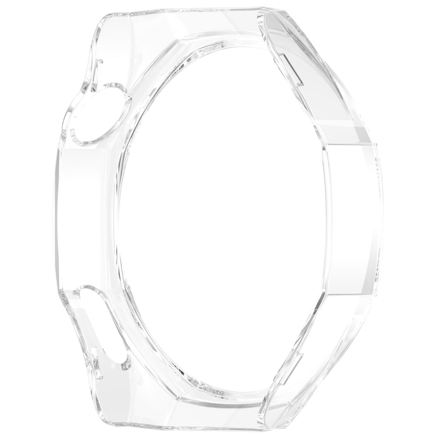 Una custodia trasparente per orologio. È una custodia in plastica trasparente con ritagli.