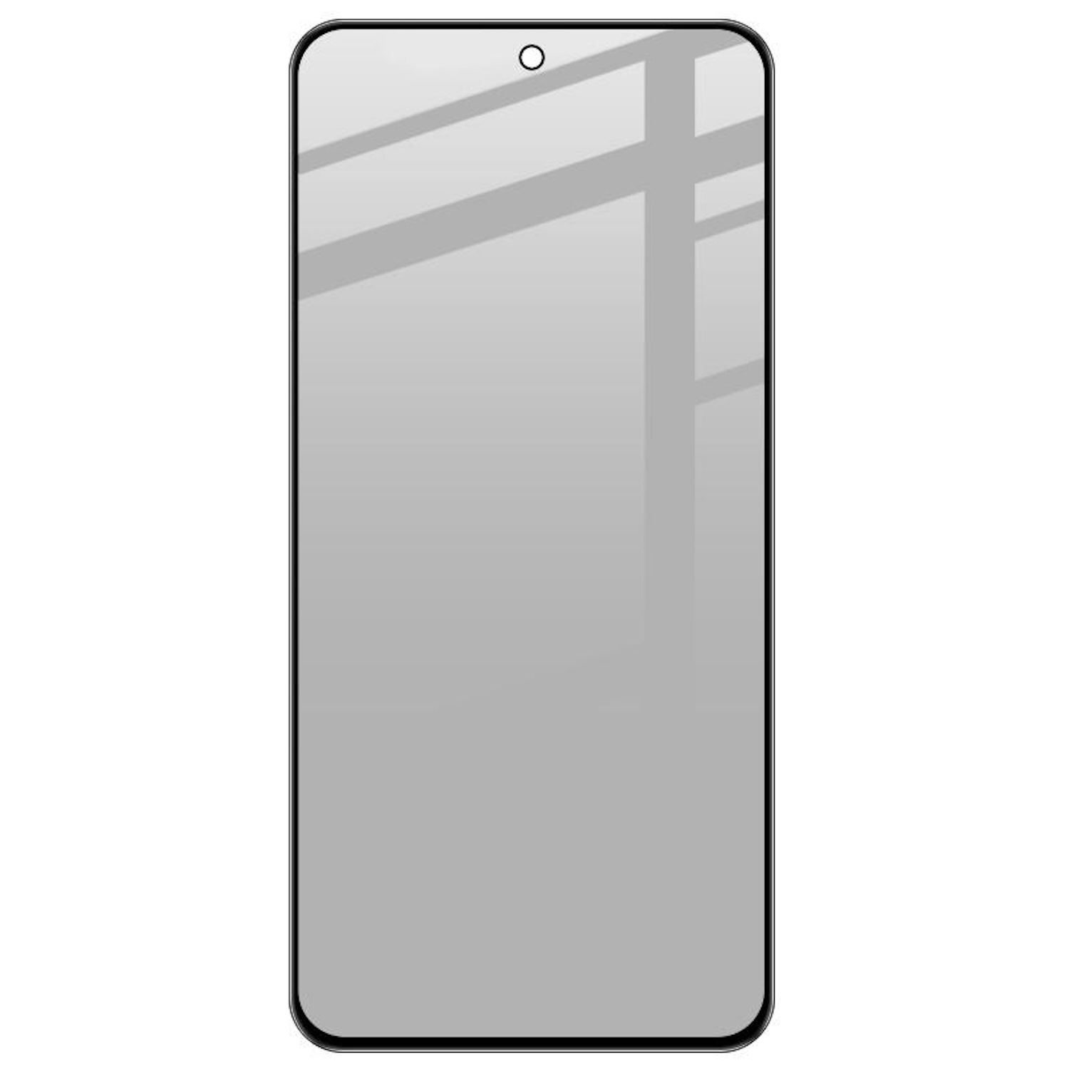 Eine Displayschutzfolie für das Telefon mit einer klaren, glänzenden und reflektierenden Oberfläche auf weißem Hintergrund.