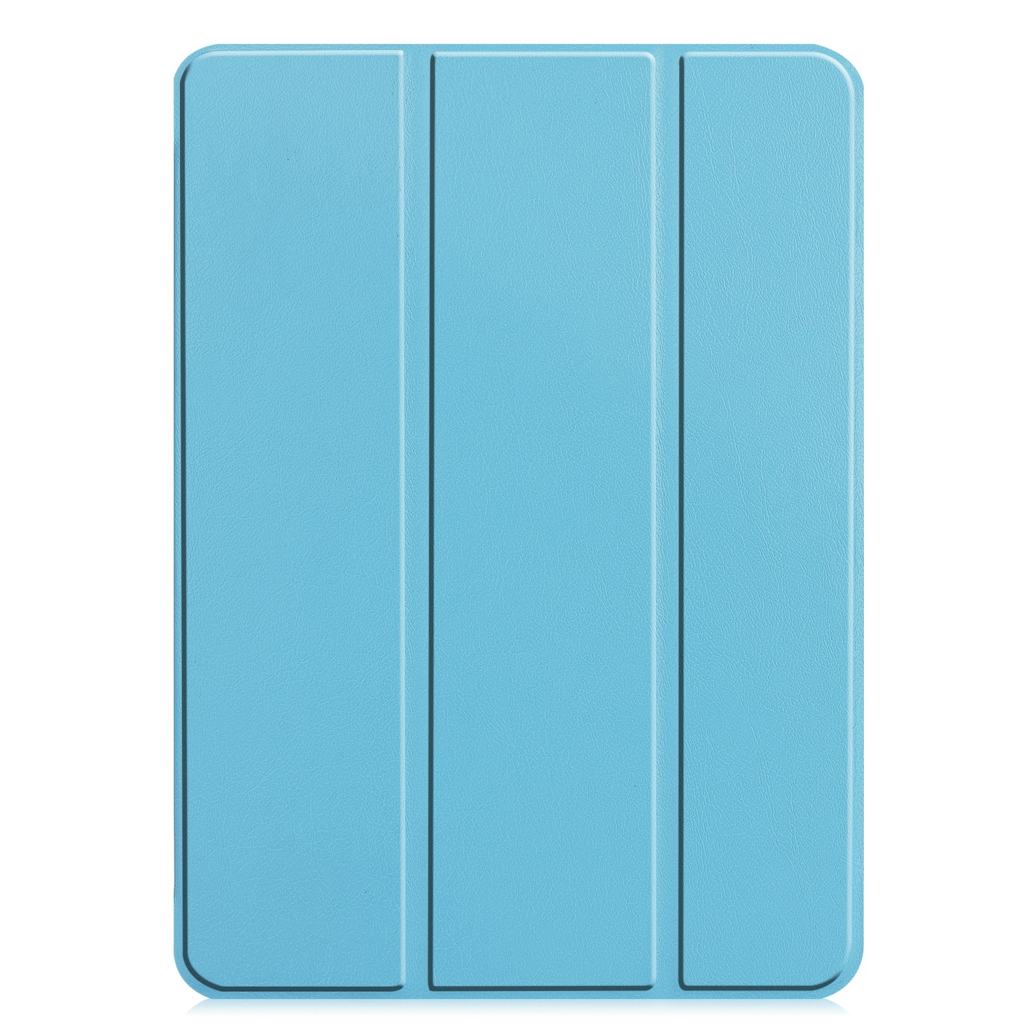 Hellblaue Tablet-Hülle. Die Hülle ist geschlossen mit drei Falten.