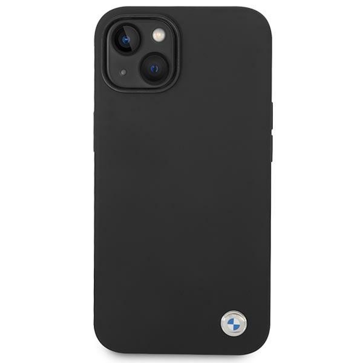 Custodia per telefono nera con due fotocamere e logo BMW. La custodia è semplice e protegge il telefono.