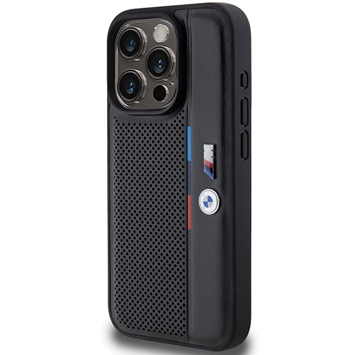 Custodia nera con logo BMW e modulo fotocamera.