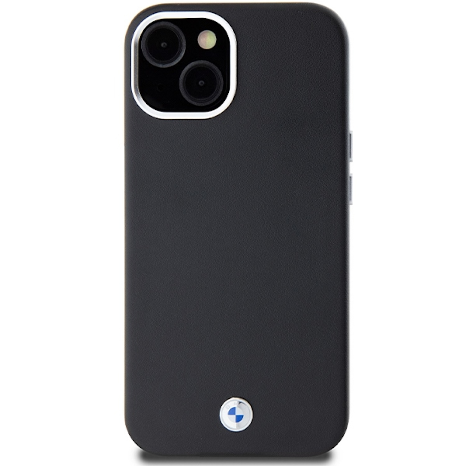 Custodia per telefono nera con logo BMW e modulo fotocamera.