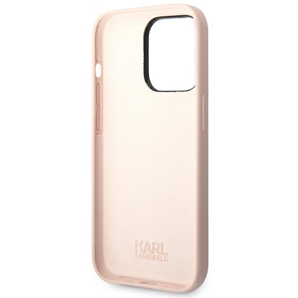 Custodia per telefono rosa con il logo KARL LAGERFELD. La custodia è liscia e lucida.