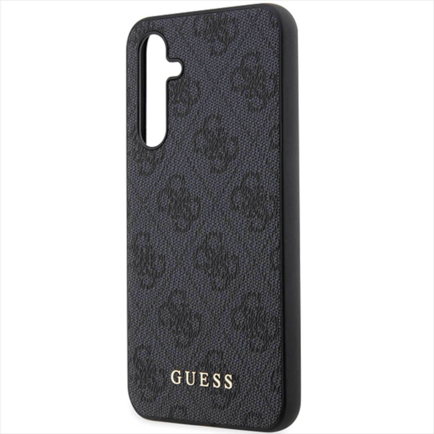 Custodia nera con logo Guess in oro.