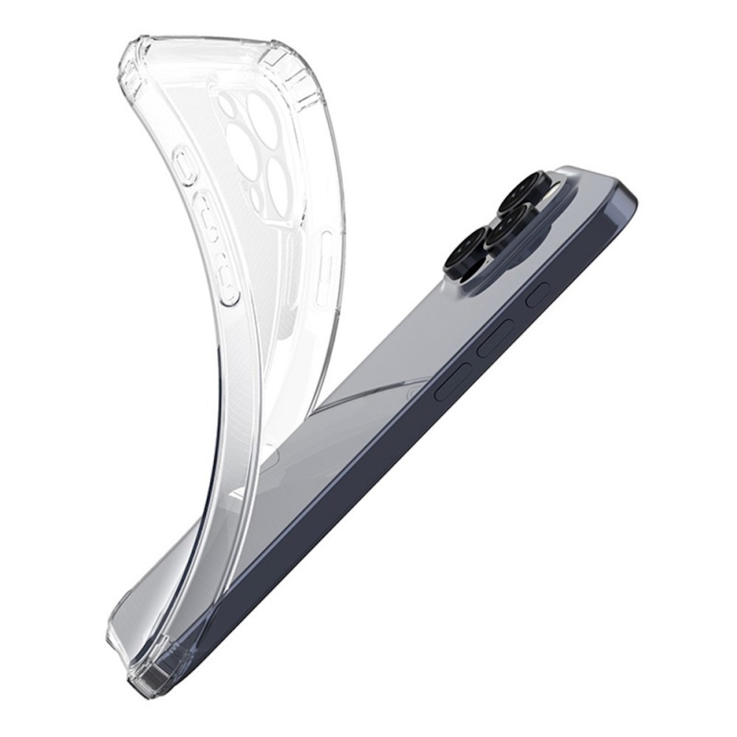 Funda transparente se retira de un teléfono. El teléfono es gris.
