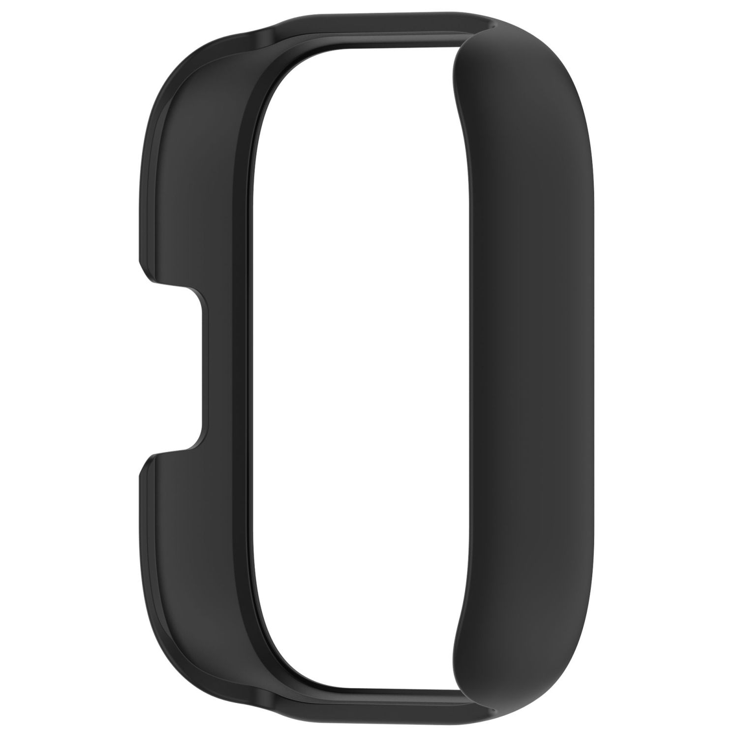 Schwarzes Smartwatch-Gehäuse, an einem Ende offen.