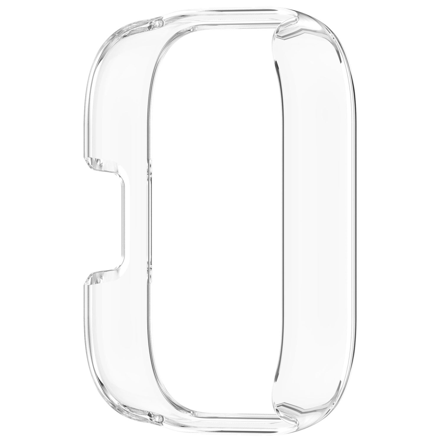 Protezione schermo trasparente, progettata per un cinturino da polso, che ne mostra la forma.