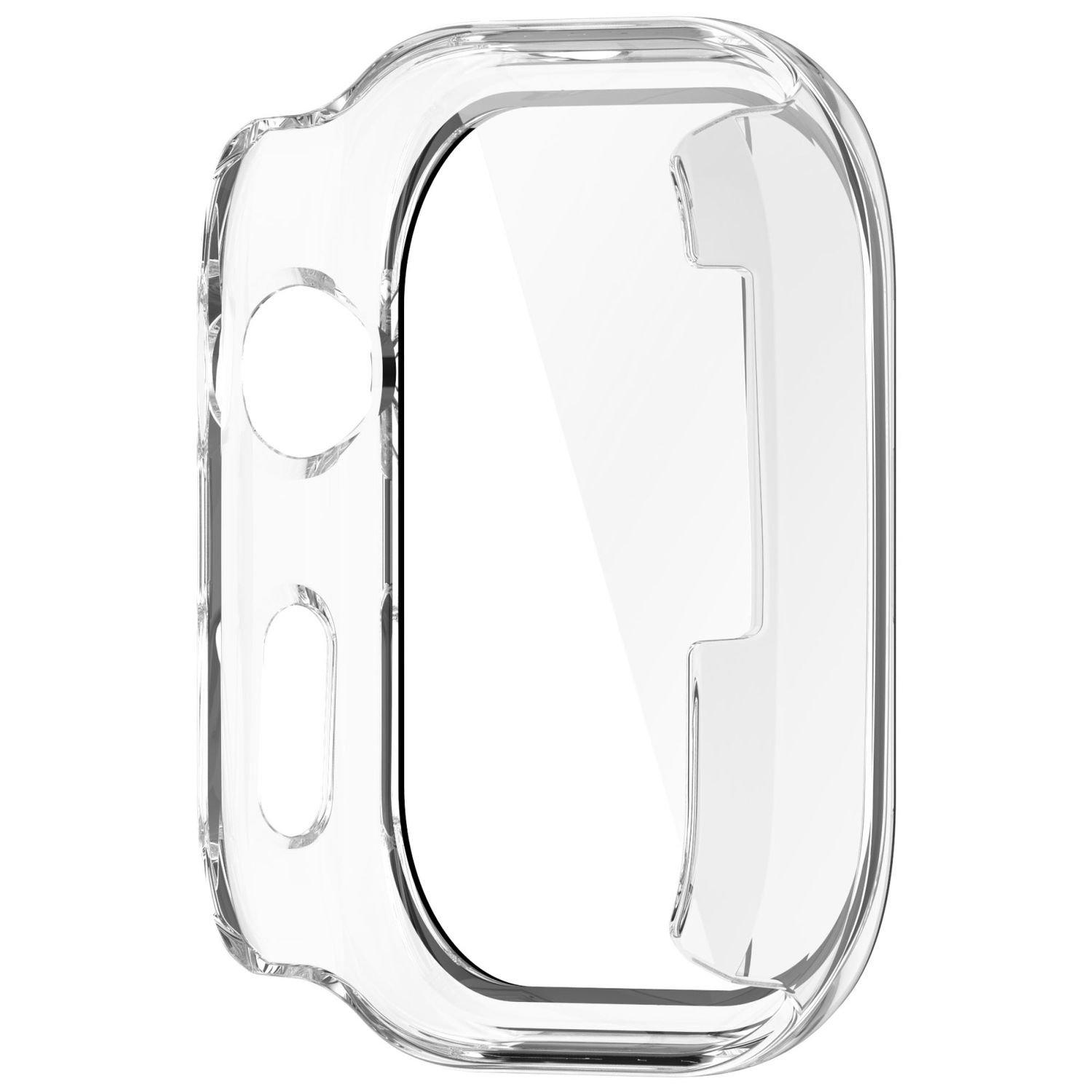 Transparente Displayschutzhülle, die die Innenform zeigt, für eine Smartwatch konzipiert.