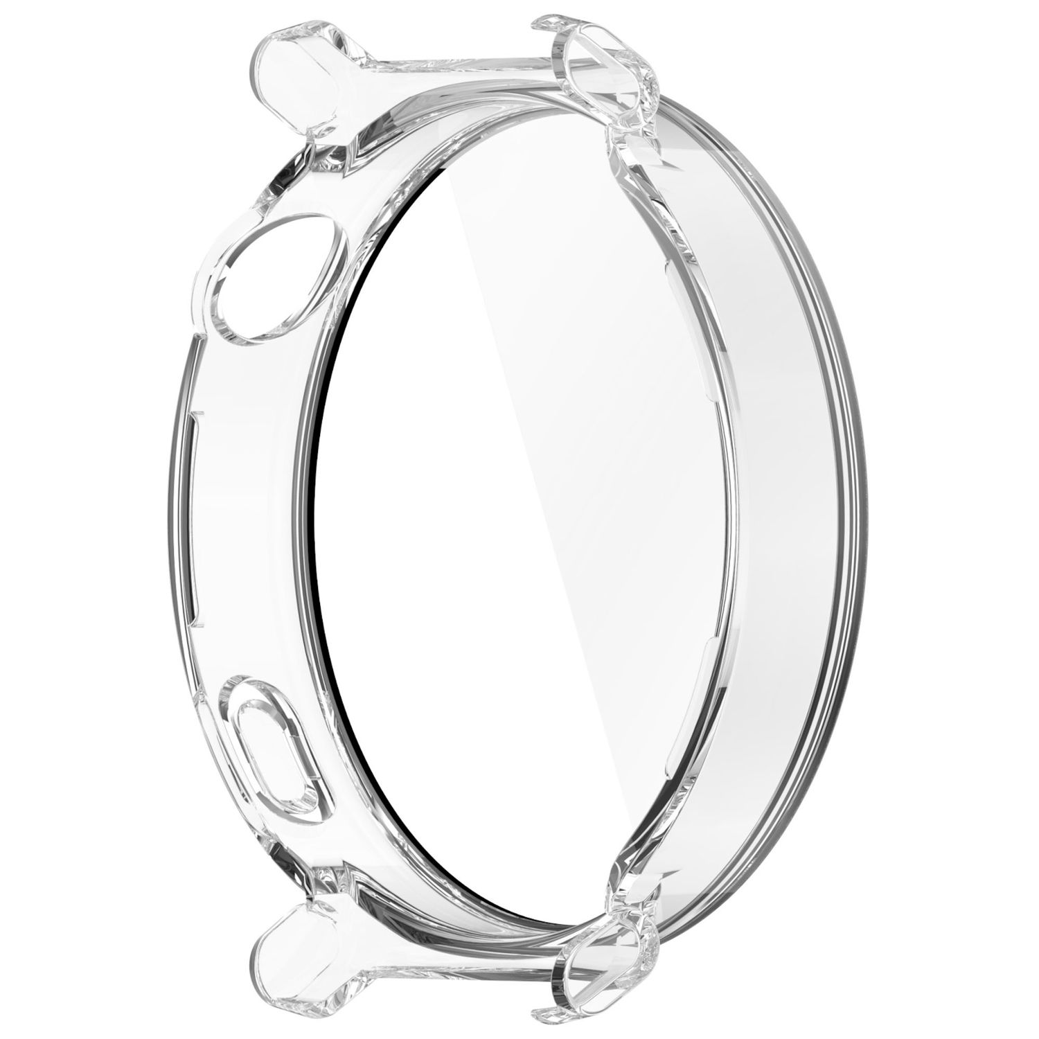 Transparente Uhrenhülle mit transparentem Bildschirm für eine Smartwatch.