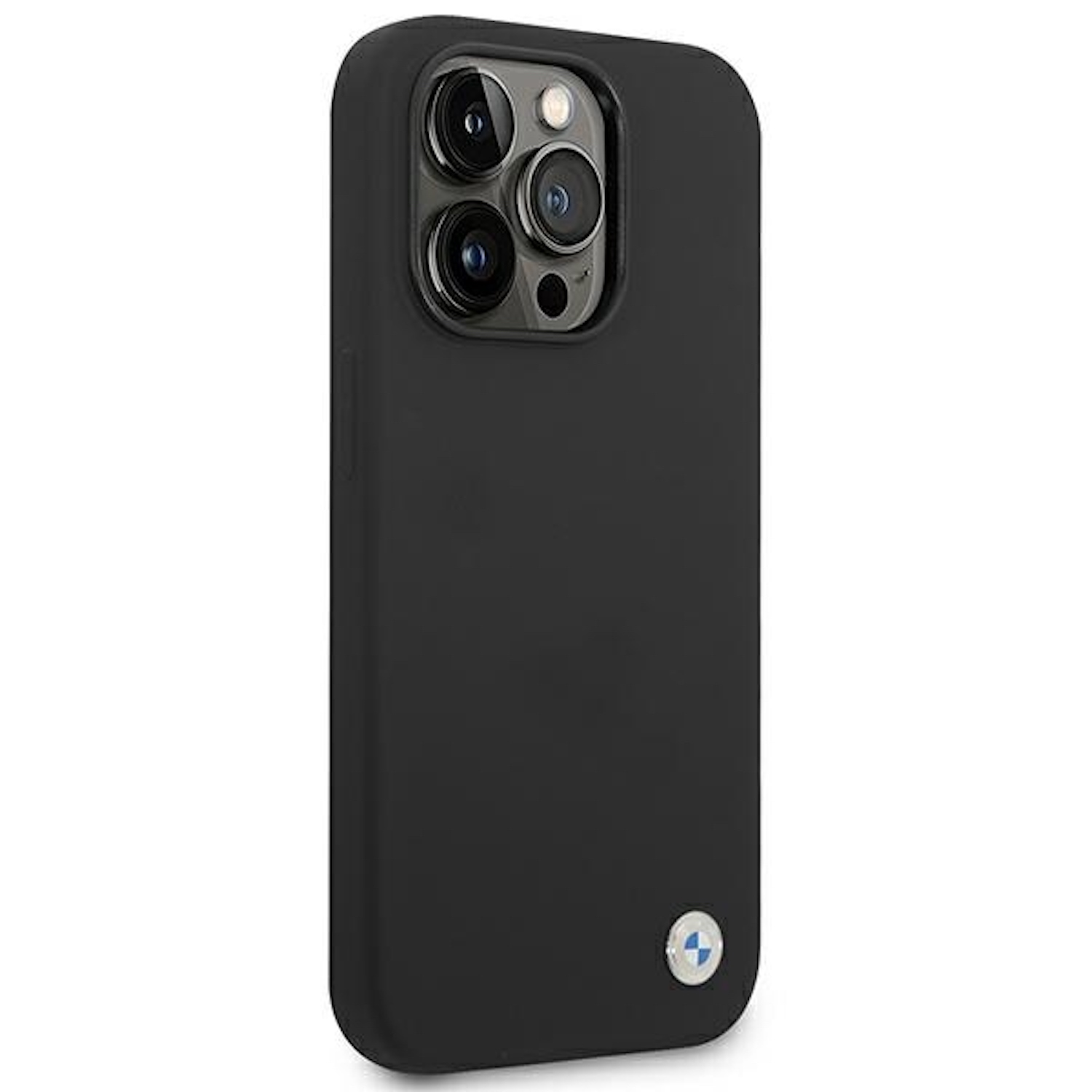 Custodia nera per telefono con lenti della fotocamera e logo BMW.