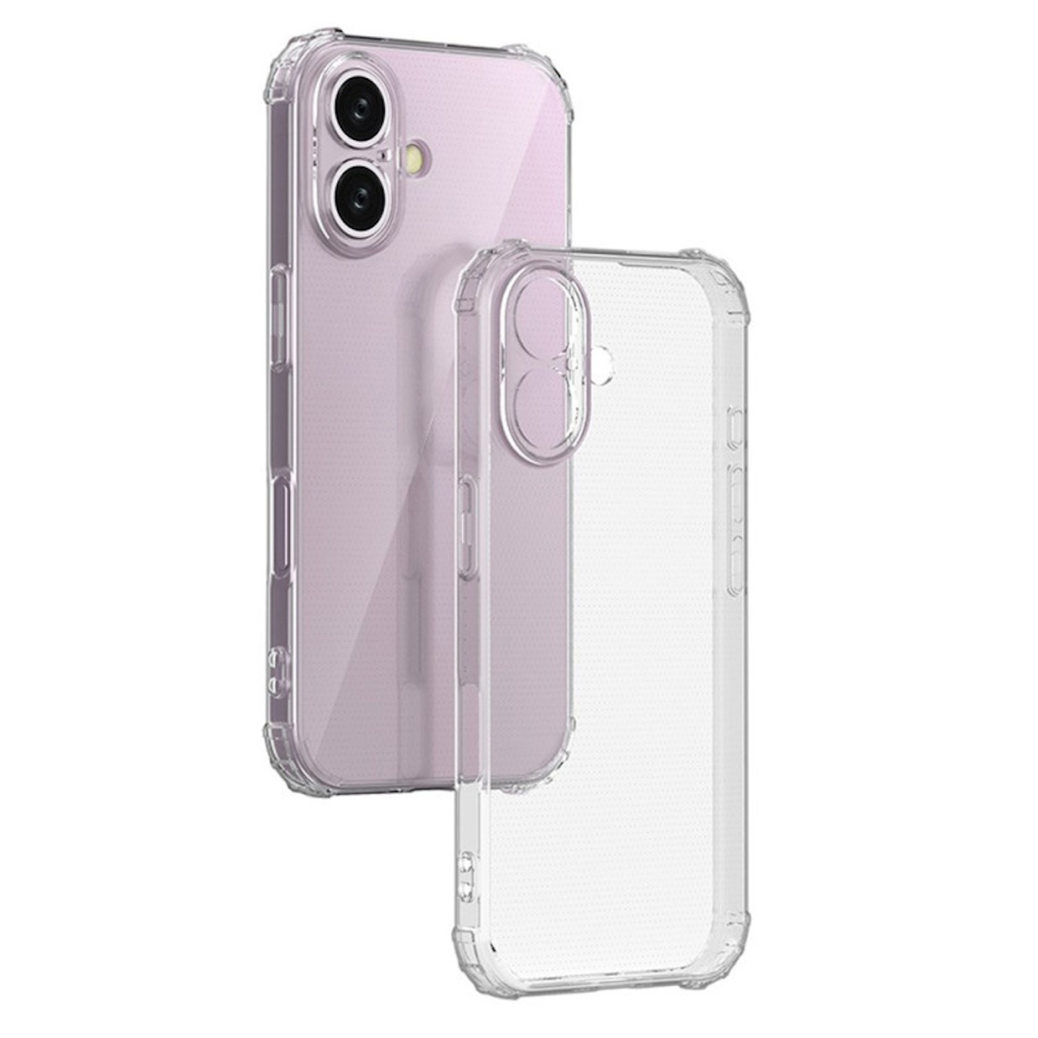 Telefon mit durchsichtiger Hülle. Es ist transparent. Die Kamera ist sichtbar. Telefon in der Luft.