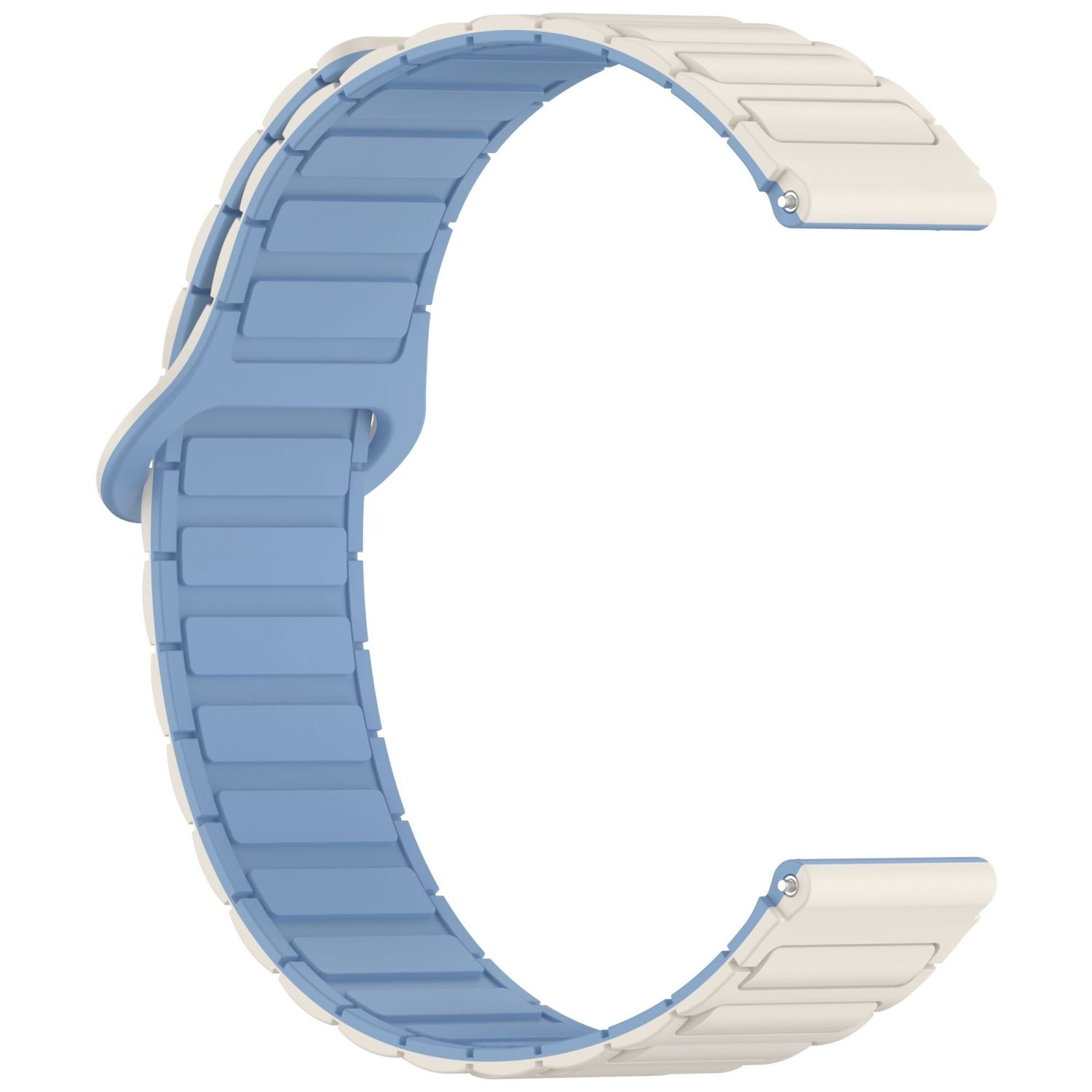 Armband mit hellblauen und weißen Segmenten, gebogene Form.