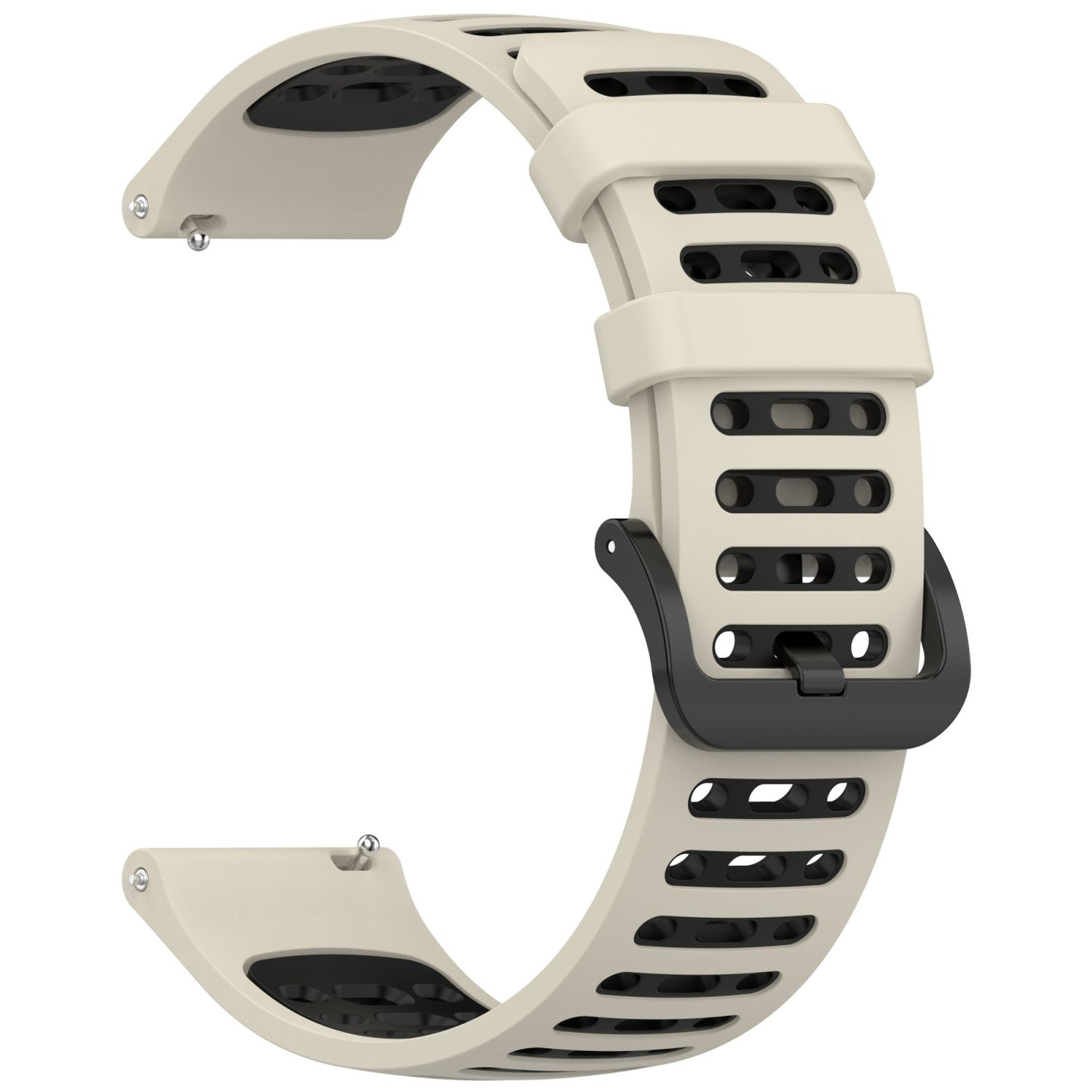 Creme- und schwarzes Uhrenarmband. Perforiertes Design, schwarze Schnalle.