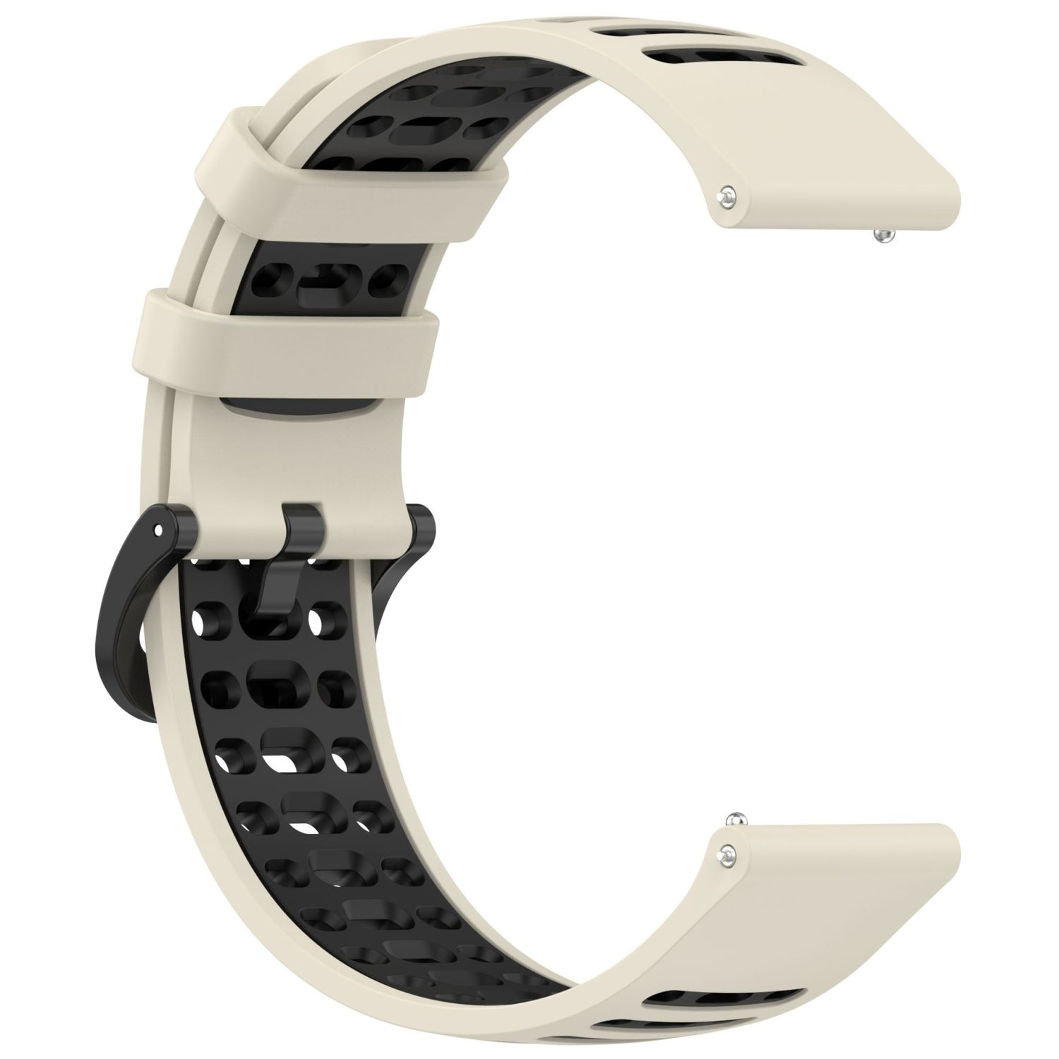 Creme- und schwarzes Uhrenarmband. Perforiertes Design, schwarze Schnalle.