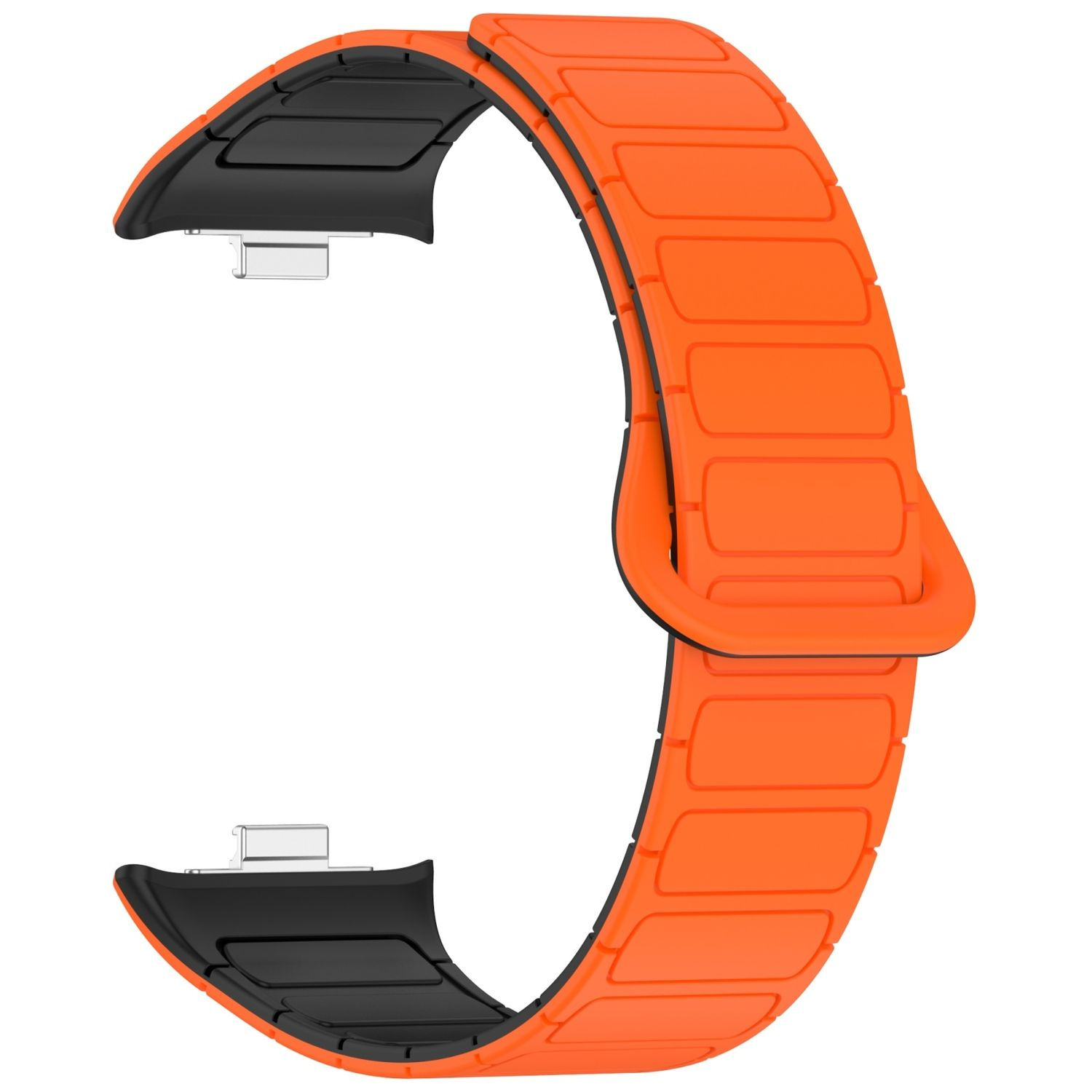Oranges und schwarzes Uhrenarmband. Aus rechteckigen Blöcken.