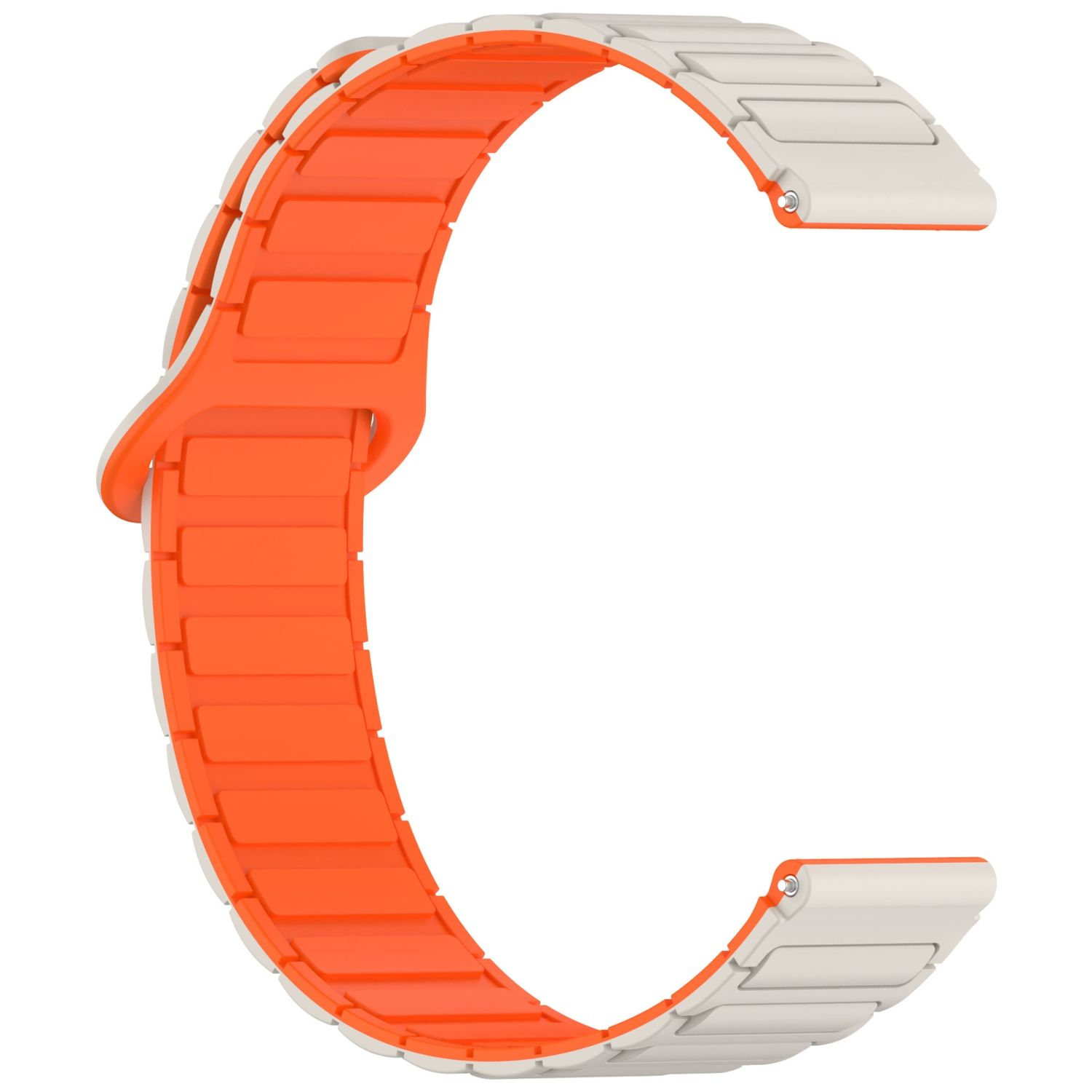 Ein orangefarbenes und weißes Uhrenarmband.