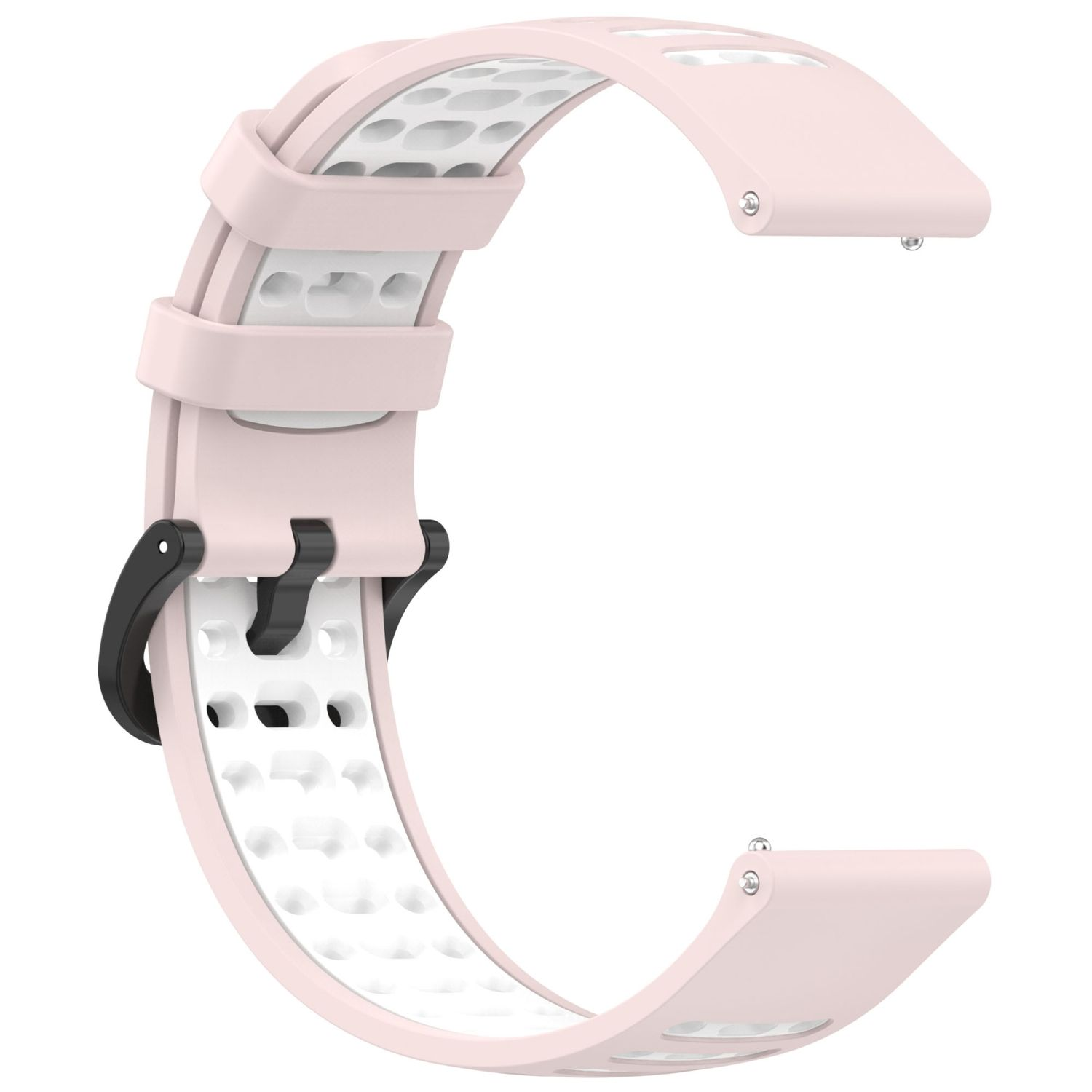 Rosa und weißes Armband. Das Armband ist zweifarbig mit schwarzem Verschluss. Das Armband hat ein strukturiertes Design.