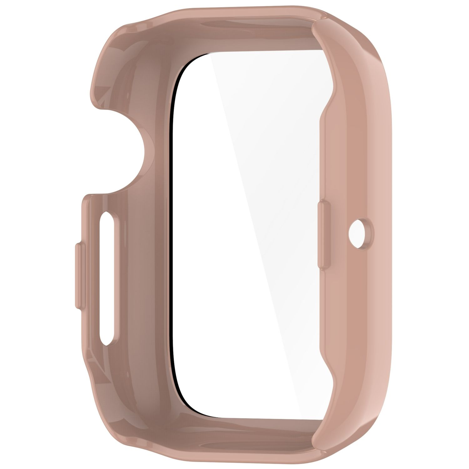 Una custodia per tablet rosa con una protezione per lo schermo trasparente.