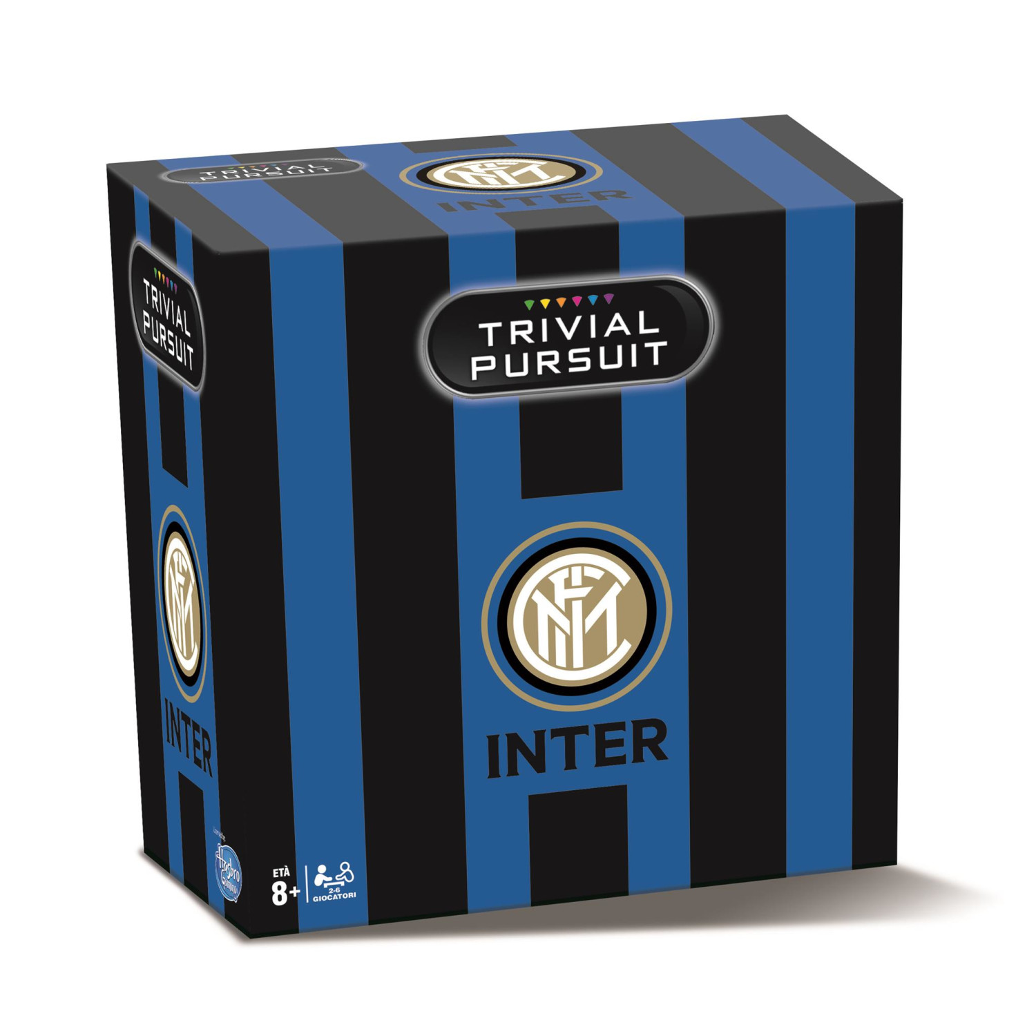 Trivial Pursuit Spielbox. Die Box ist schwarz und blau, mit dem Logo von Inter Mailand.