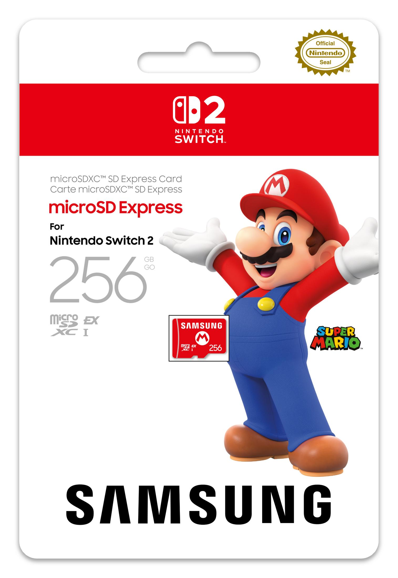 Pudełko z grą Nintendo Switch z Mario. Zawiera kartę MicroSD Samsung 256GB.
