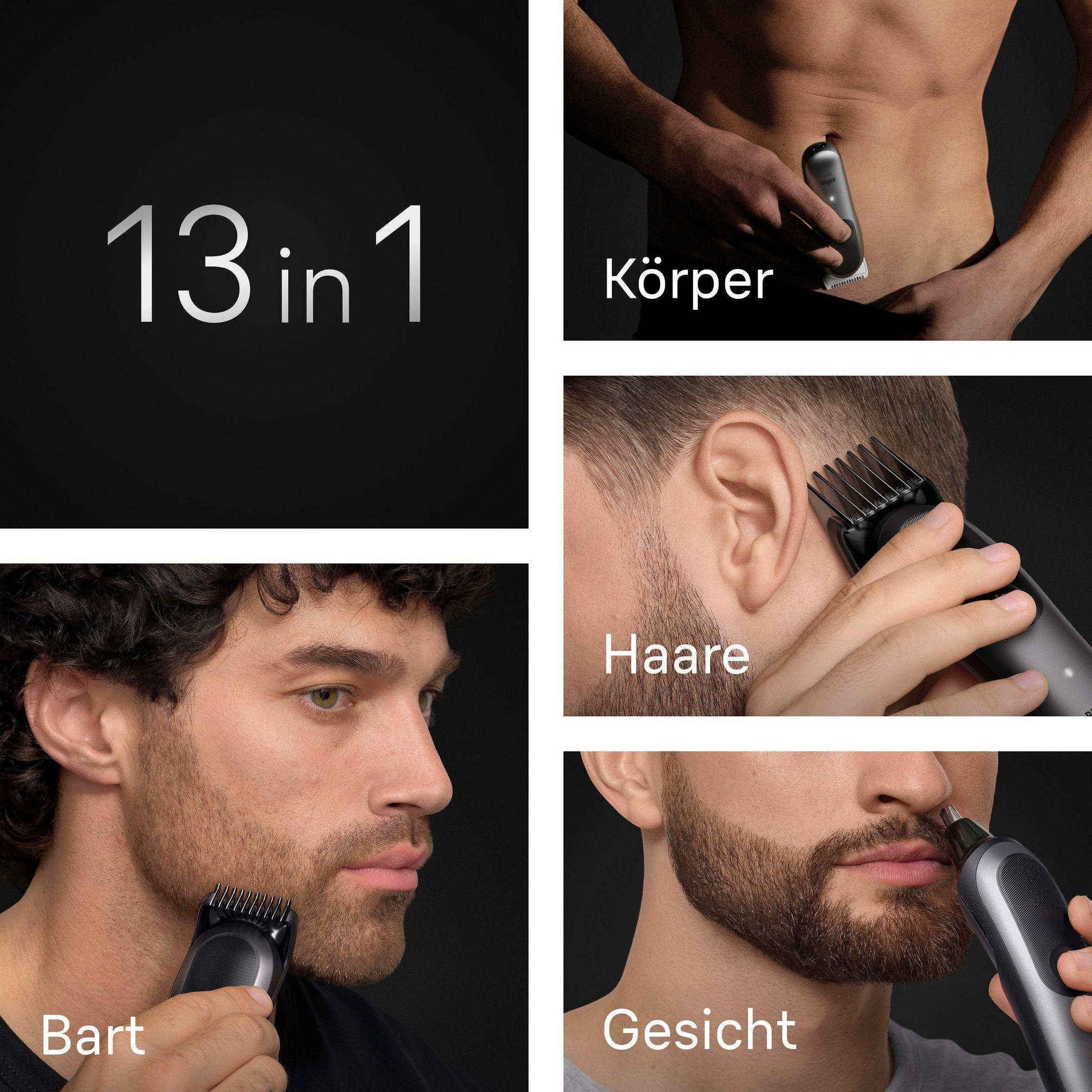 Een collage van verzorging, met tools voor lichaam, haar, gezicht en baardtrimmen.