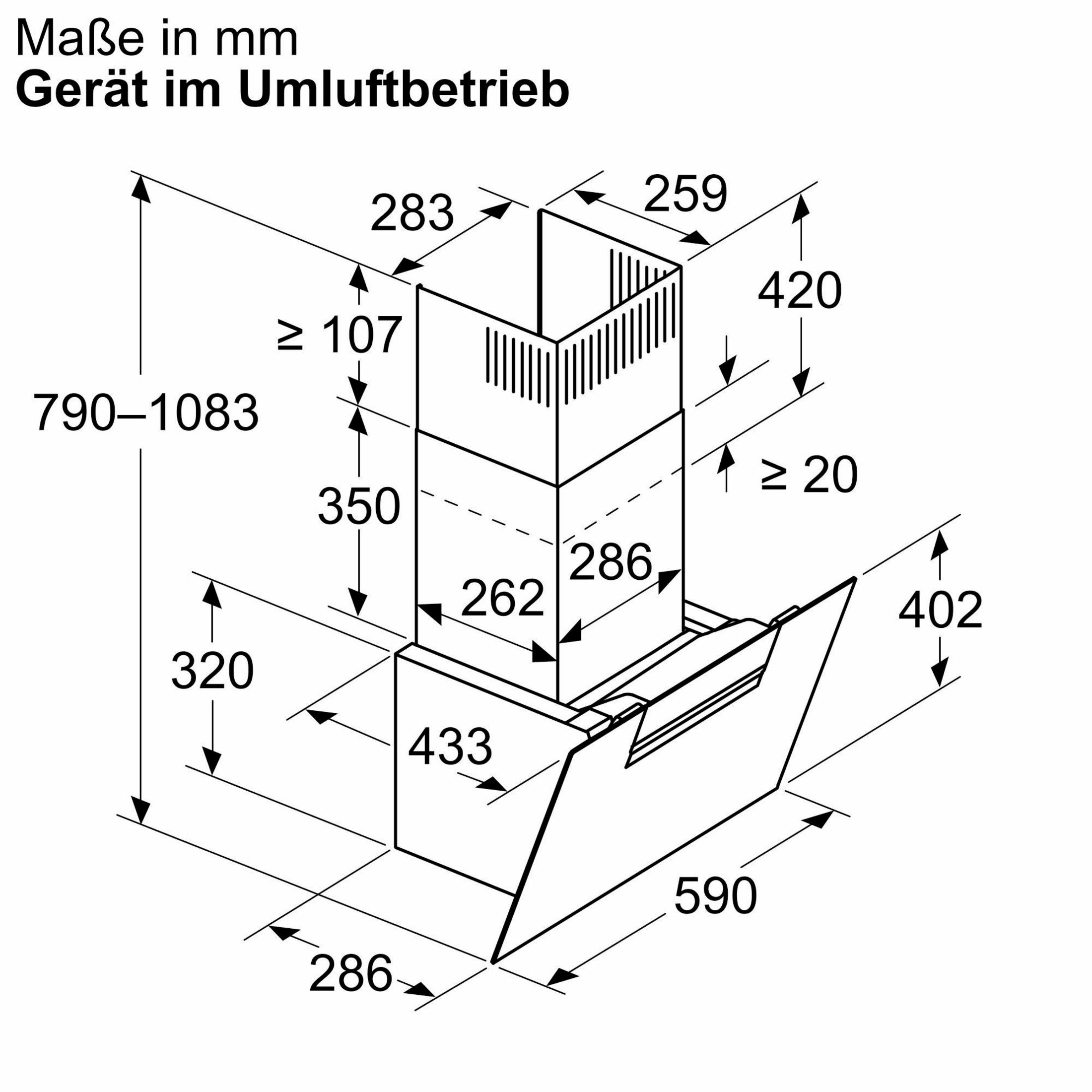 Ein technisches Dokument mit Spezifikationen für eine Siemens Dunstabzugshaube.