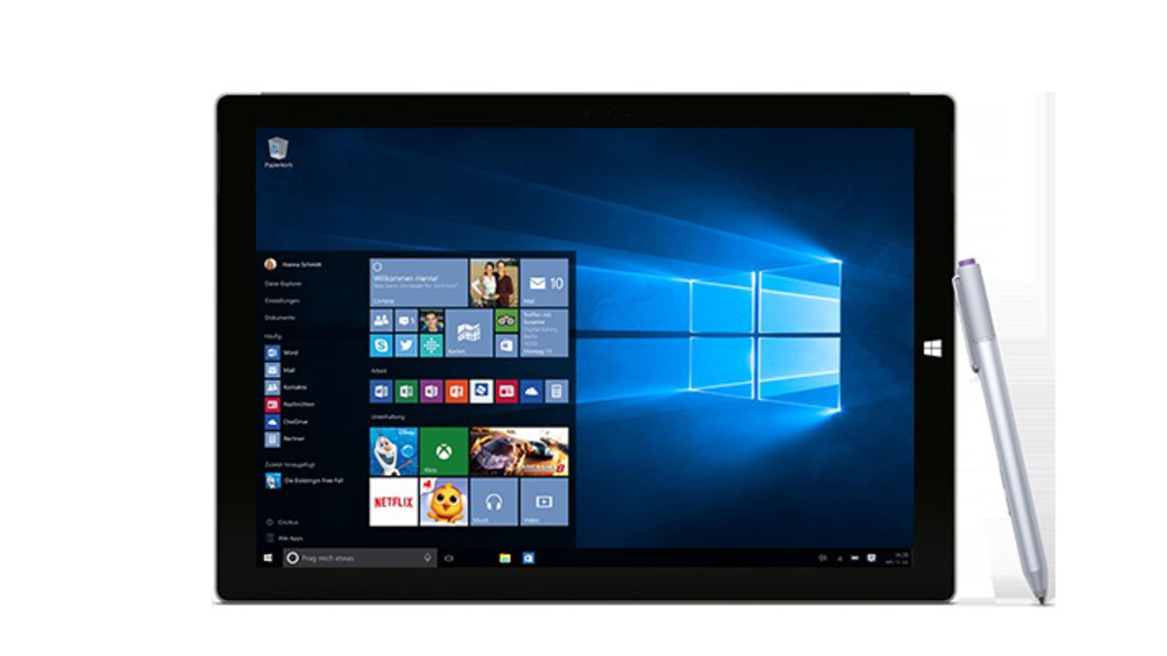 Tablet mit Stift und Windows-Oberfläche, der Bildschirm zeigt das Startmenü.