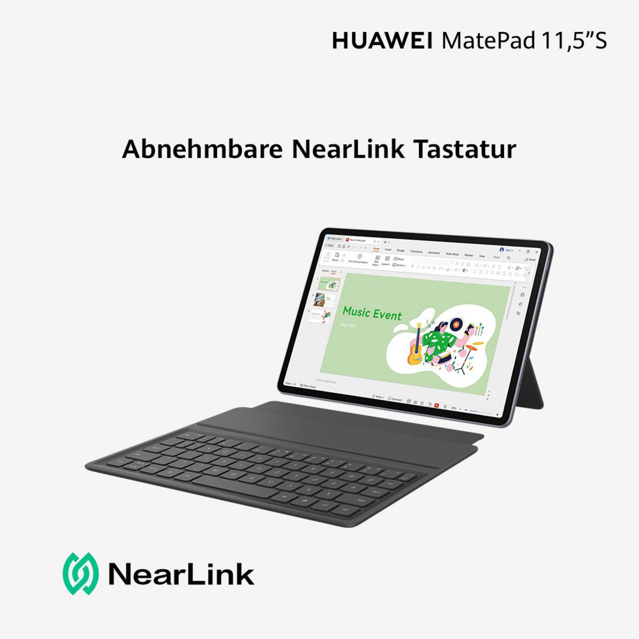 Tablet mit Tastatur, zeigt ein Dokument, mit NearLink Logo und Text.