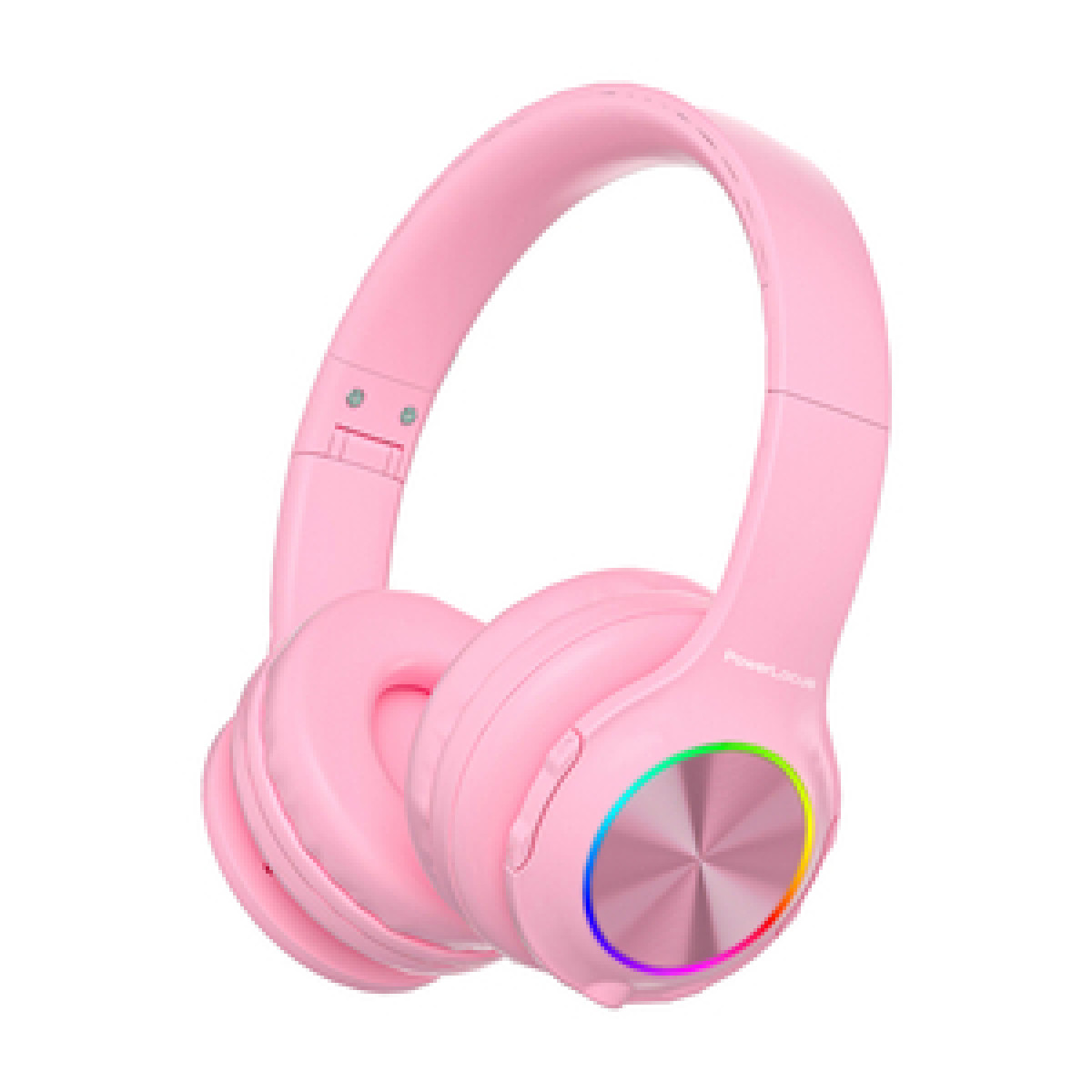 Cuffie rosa con cerchio colorato. Lo sfondo è bianco.