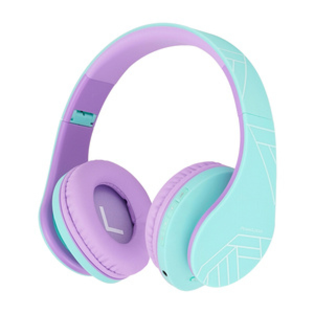 Cuffie turchesi e viola. Design moderno. Sfondo bianco.