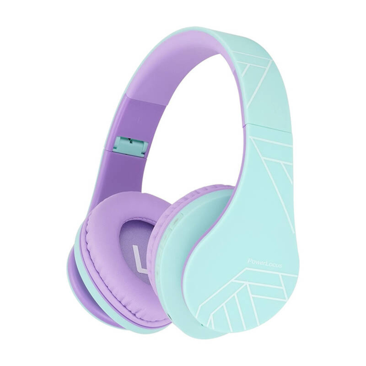 Cuffie turchesi e viola. Design moderno. Sfondo bianco.