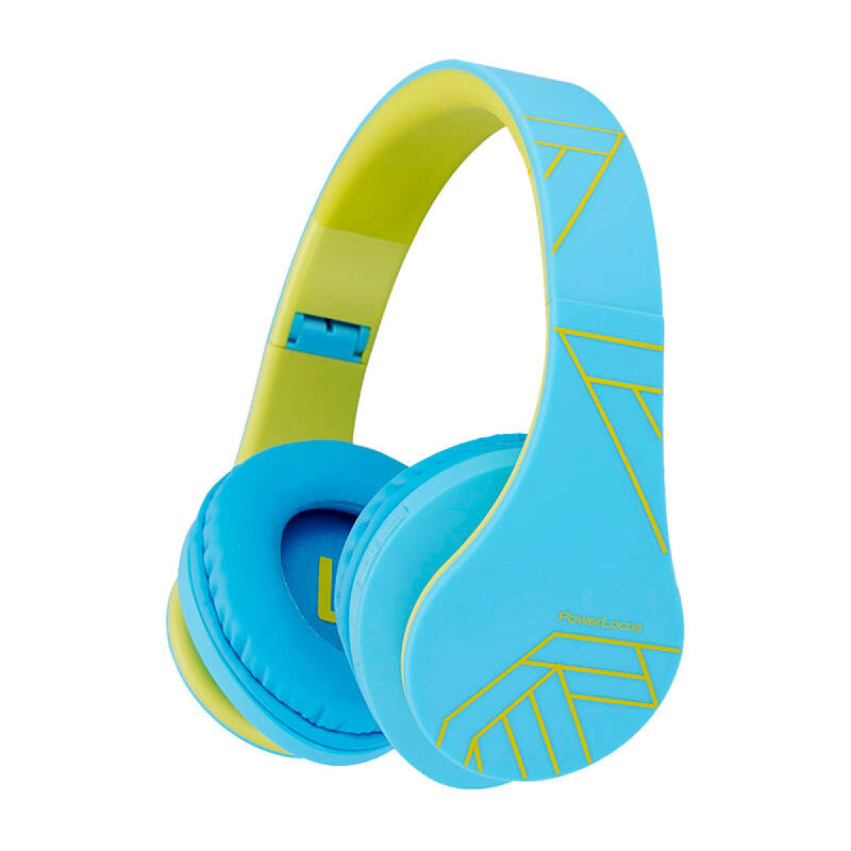 Cuffie blu e gialle su sfondo bianco, che mostrano il loro design.