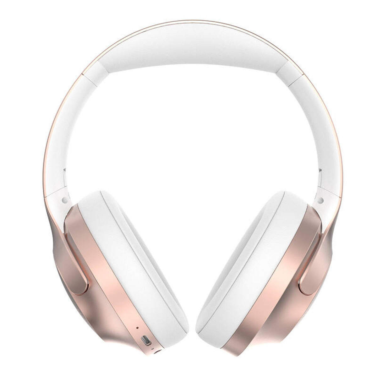 Weiße und roségoldene Over-Ear-Kopfhörer, modernes Design.