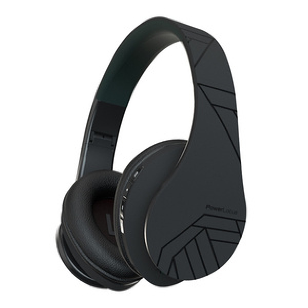 Cuffie over-ear nere con motivi geometrici e logo PowerLocus.