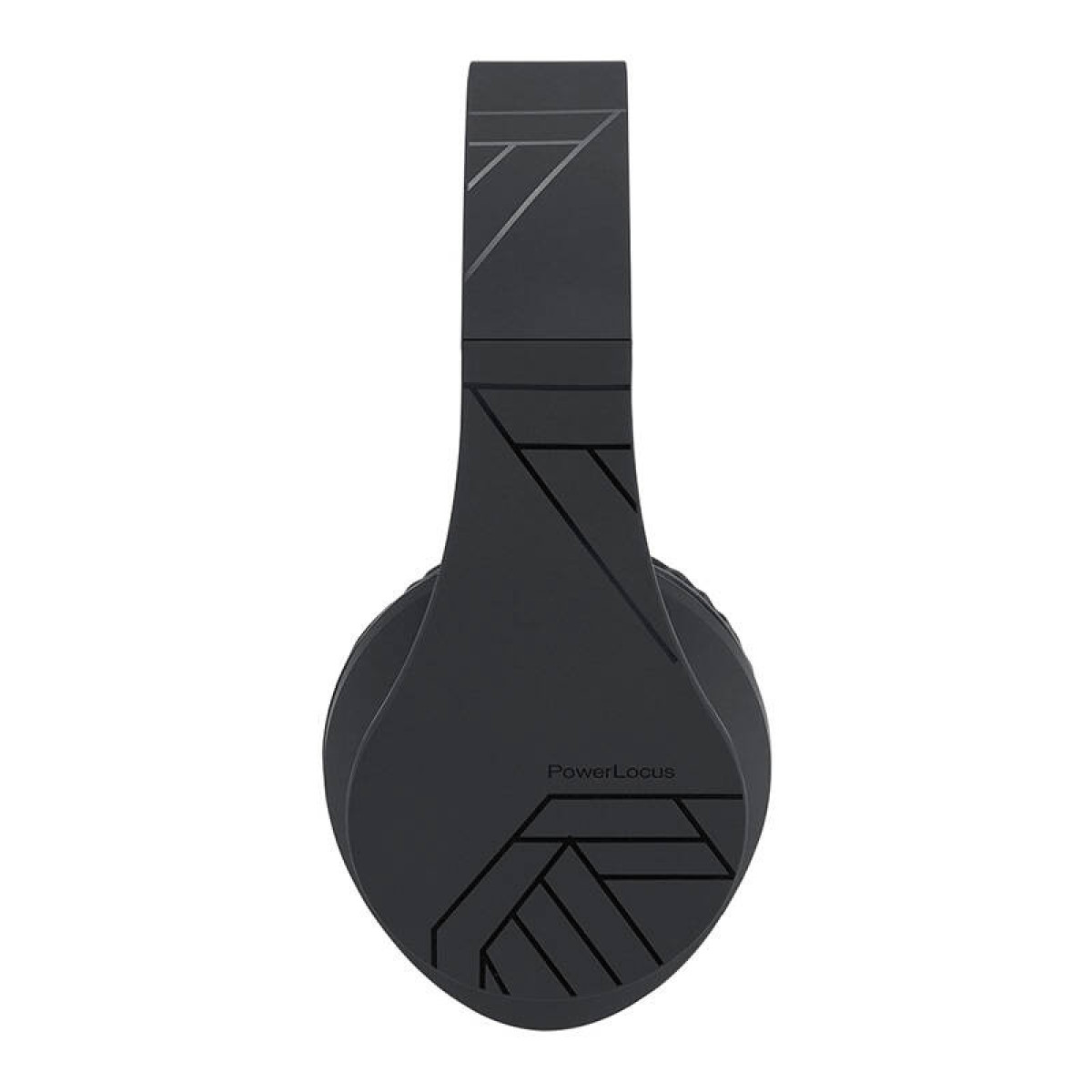 Cuffie PowerLocus nere con design geometrico sui padiglioni.