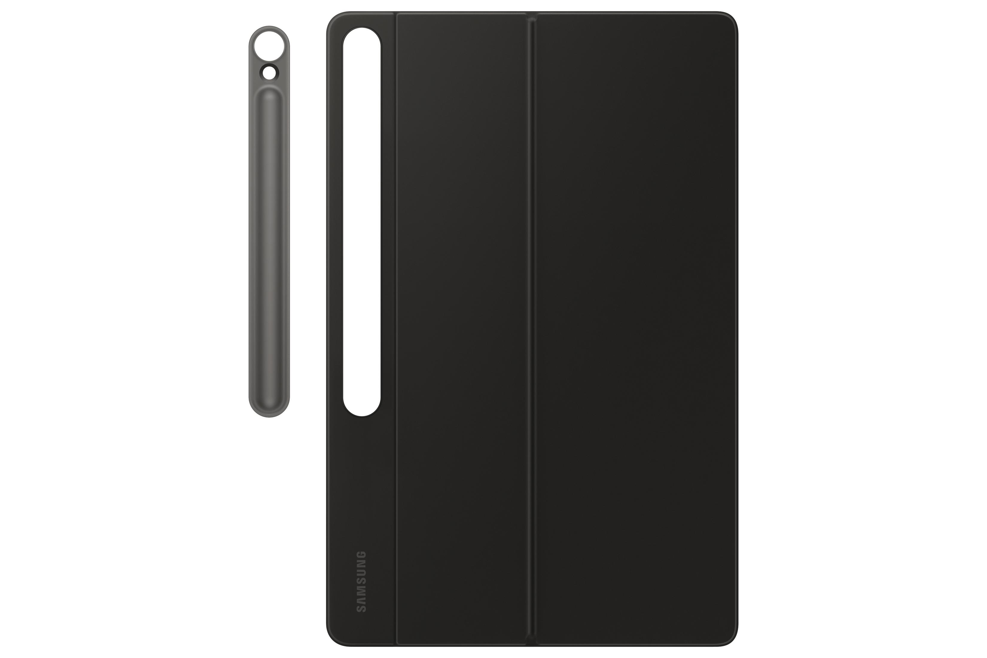 Czarna obudowa tabletu z dołączonym rysikiem, białe tło.