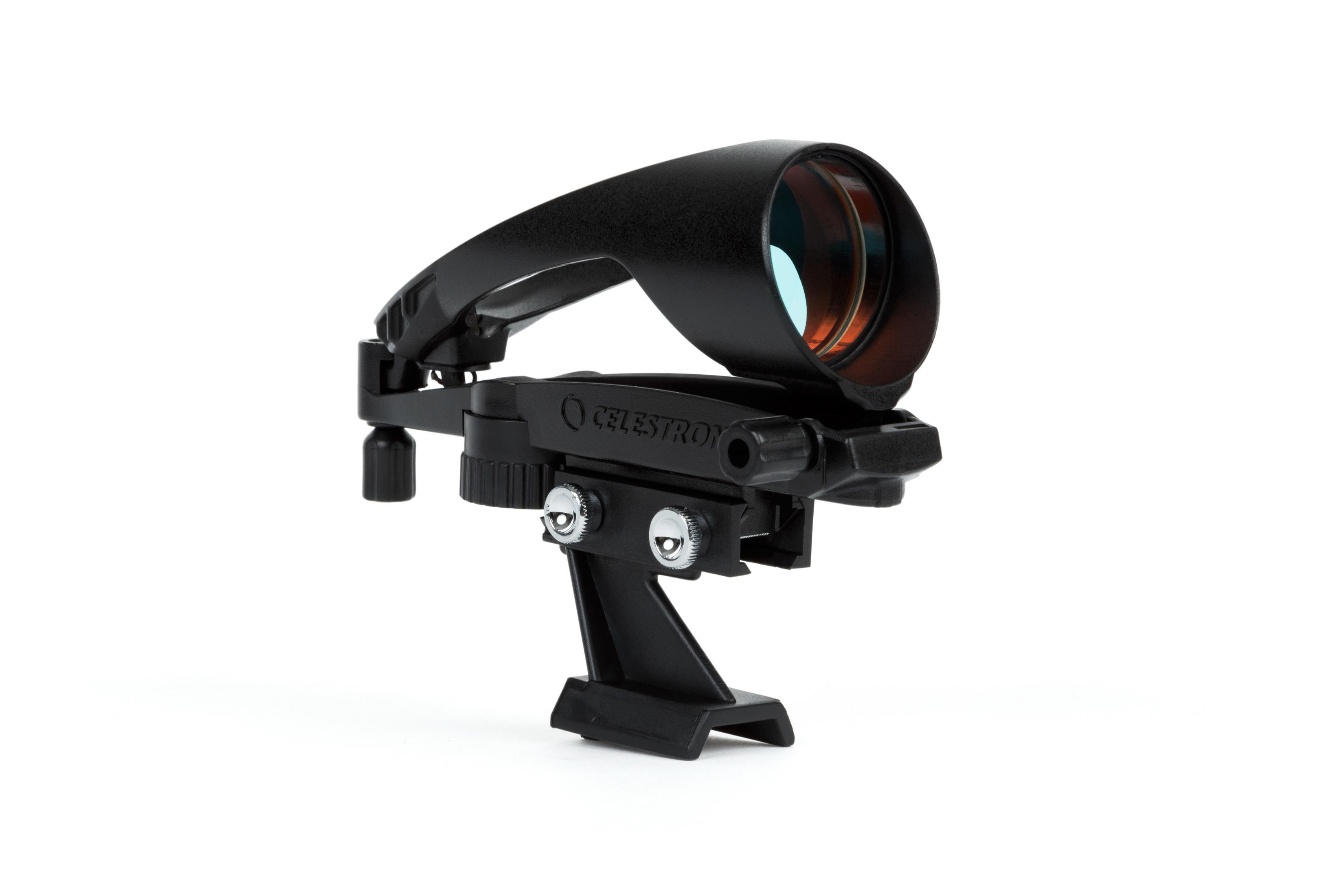 Schwarzes Celestron StarPointer Sucherfernrohr auf Weiß. Für Teleskope.