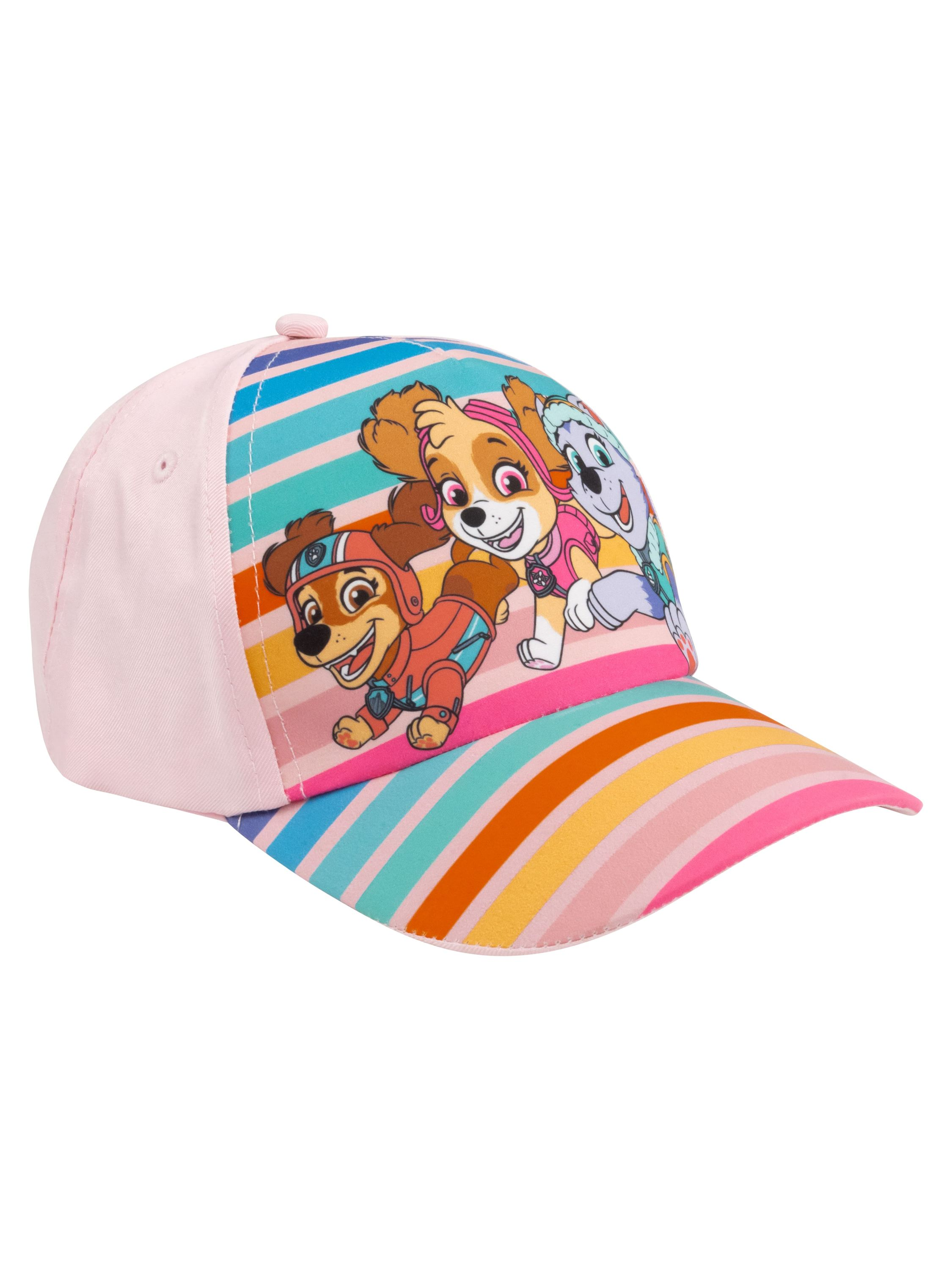 Eine Baseballkappe mit Paw Patrol-Charakteren. Die Kappe hat farbenfrohe Streifen am Rand.