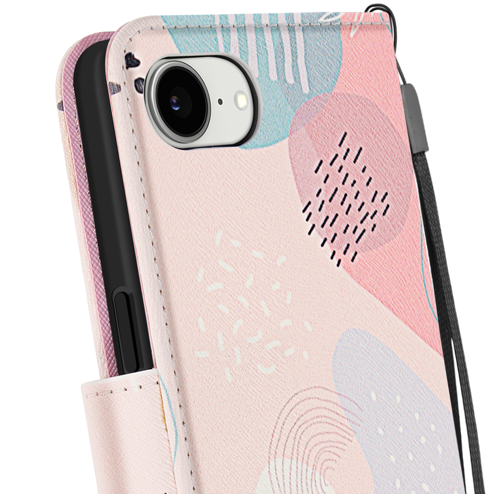 Primo piano di una custodia rosa con un telefono dentro.