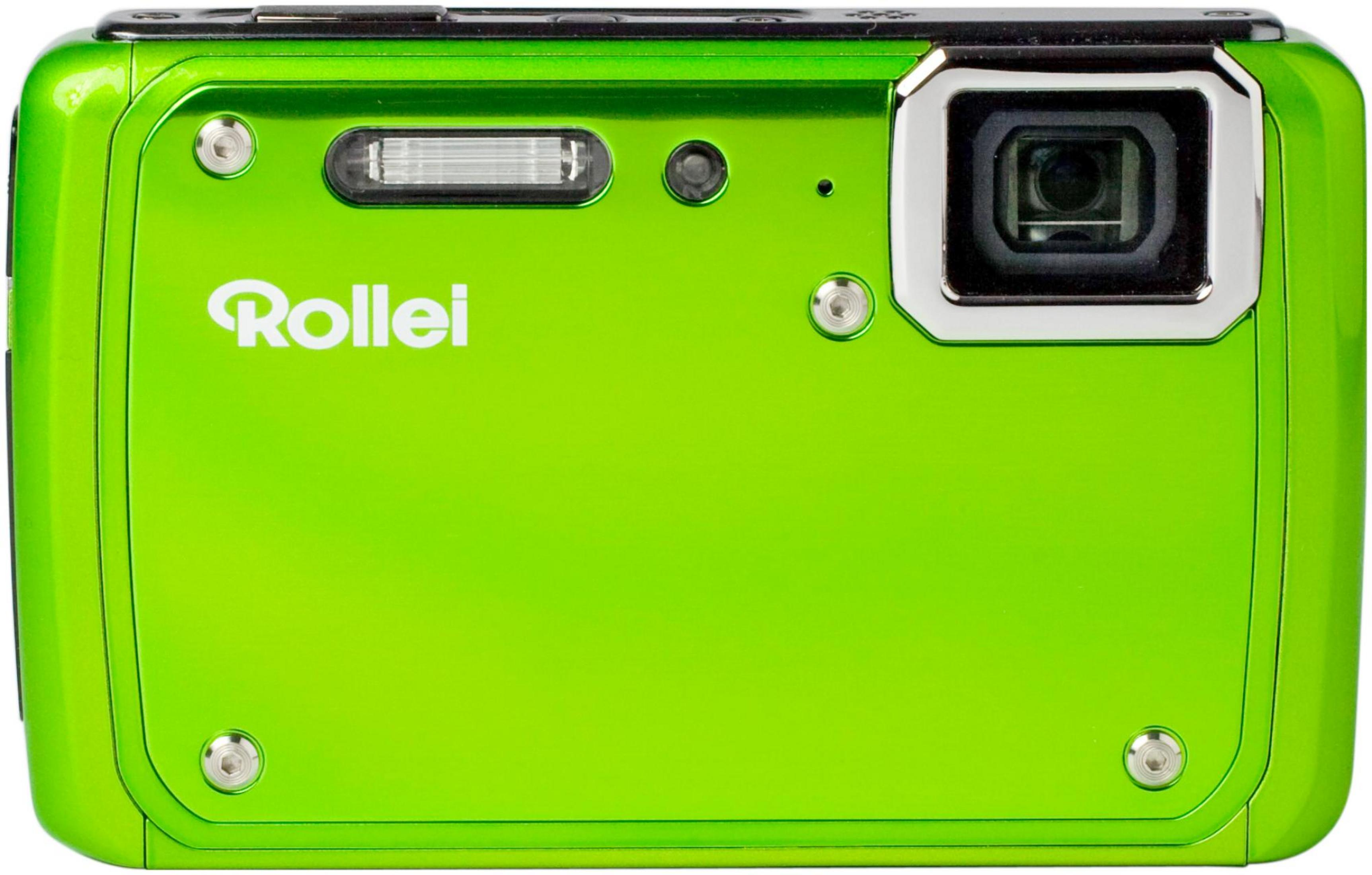 Helle grüne Rollei Kamerafront, Objektiv, Blitz und Knöpfe.