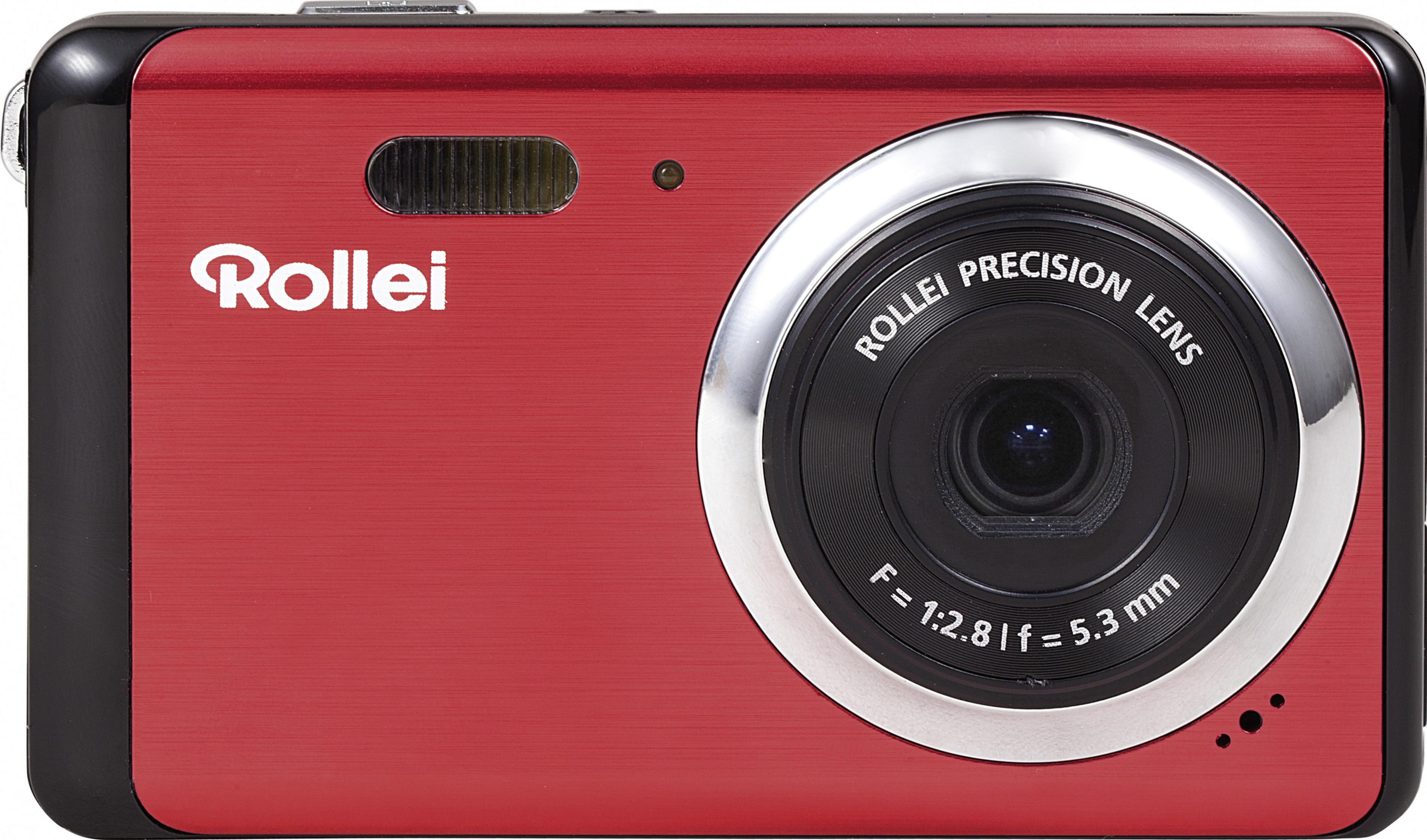 Rote Rollei Kamera mit Objektiv. Eine rote Kamera mit schwarzen Akzenten.
