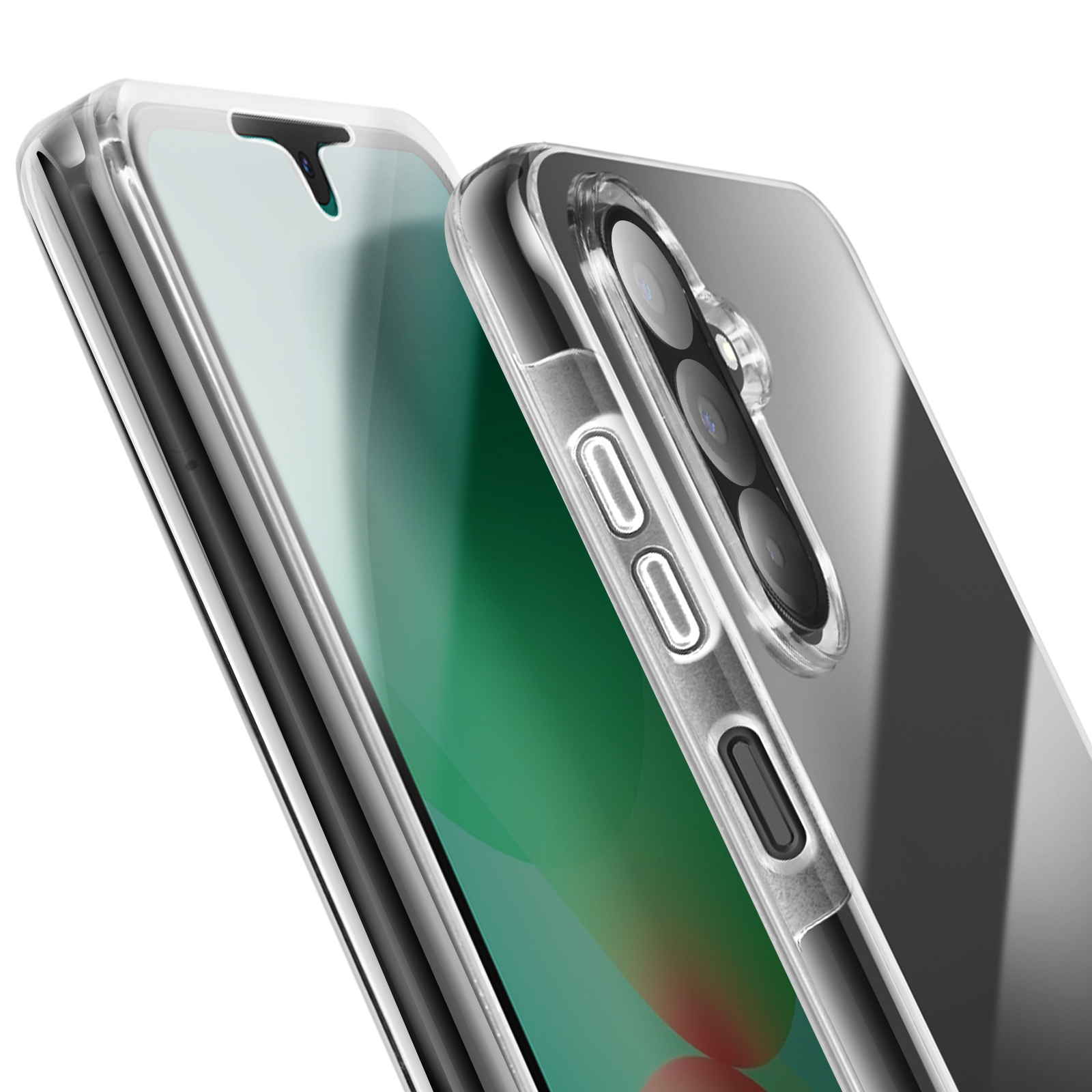 Custodia trasparente per telefono con protezione obiettivo.