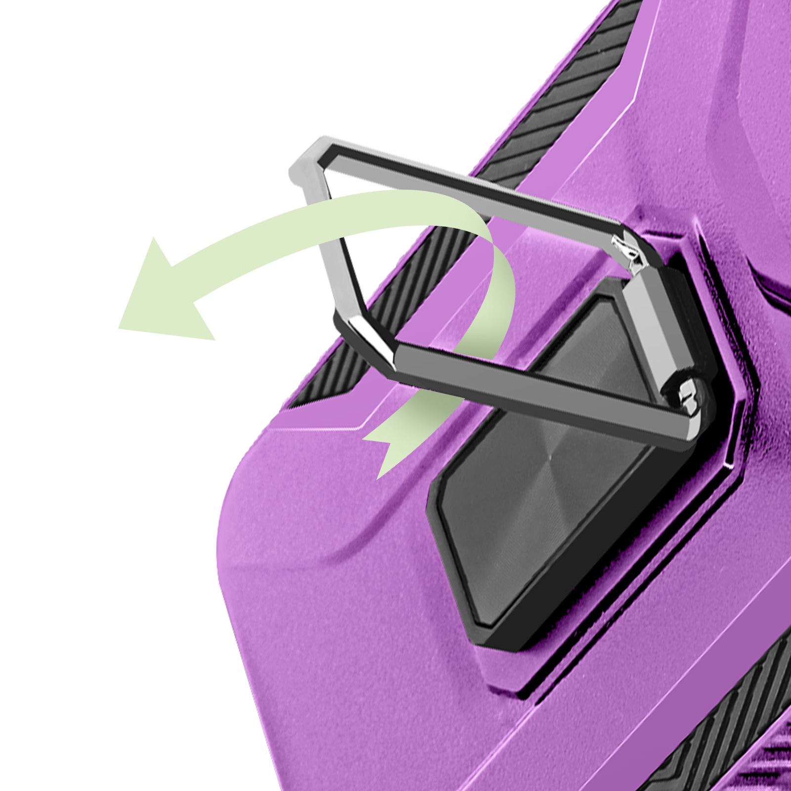 Custodia viola per telefono con supporto ad anello, con freccia di rotazione.